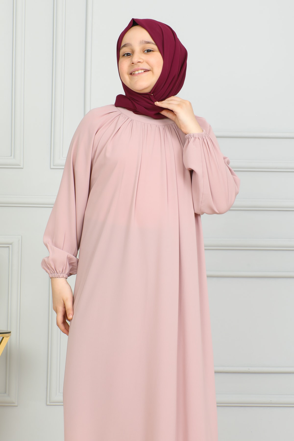 Reglan Kol Büzgülü Çocuk Elbise 4004 & pudra
