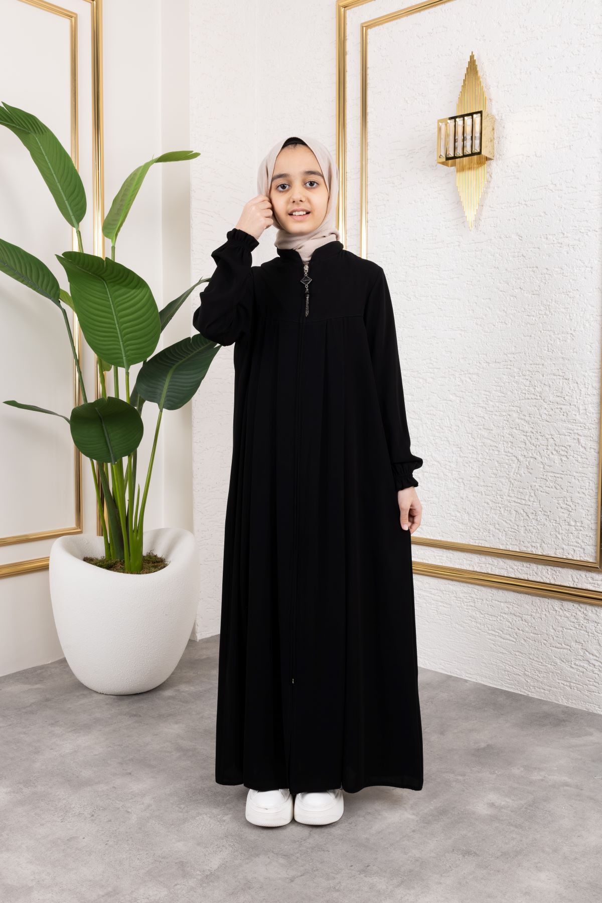 Robalı Pileli Çocuk Ferace 4005 & Siyah