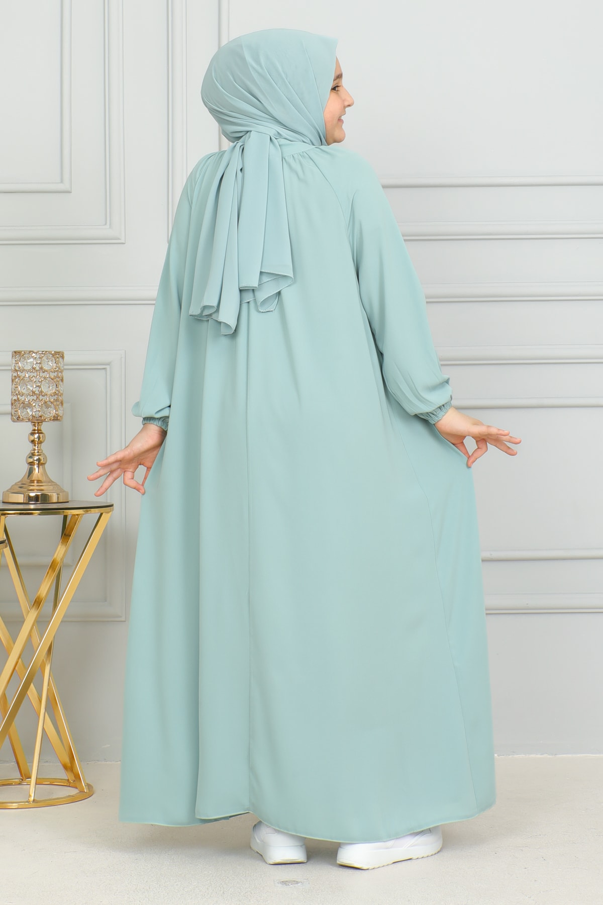 Reglan Kol Büzgülü Çocuk Elbise 4004 & Mint yeşili