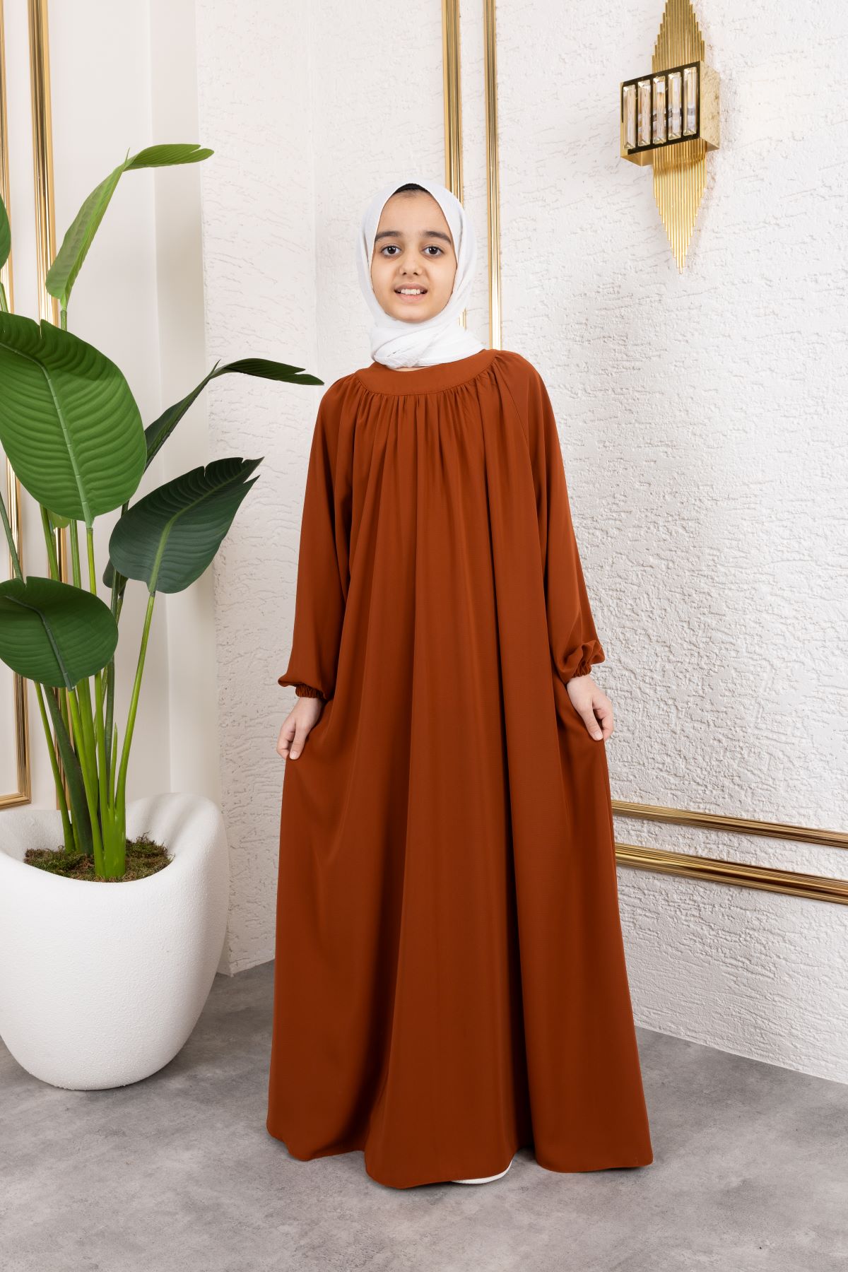Reglan Kol Büzgülü Çocuk Elbise 4004 & Kiremit