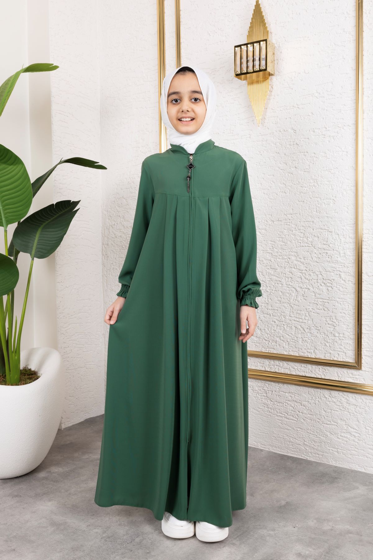 Robalı Pileli Çocuk Ferace 4005 & Yeşil
