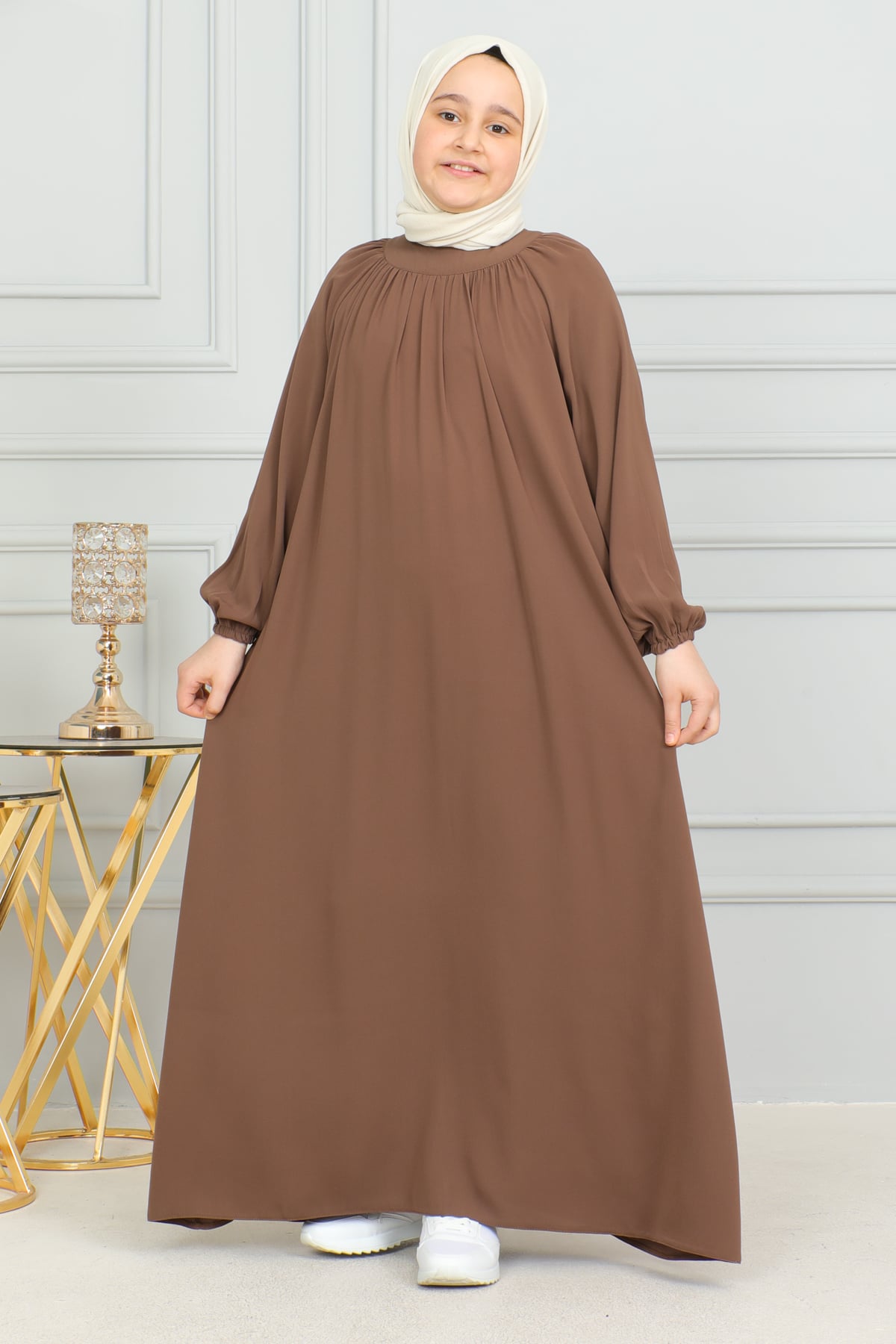 Reglan Kol Büzgülü Çocuk Elbise 4004 & Camel