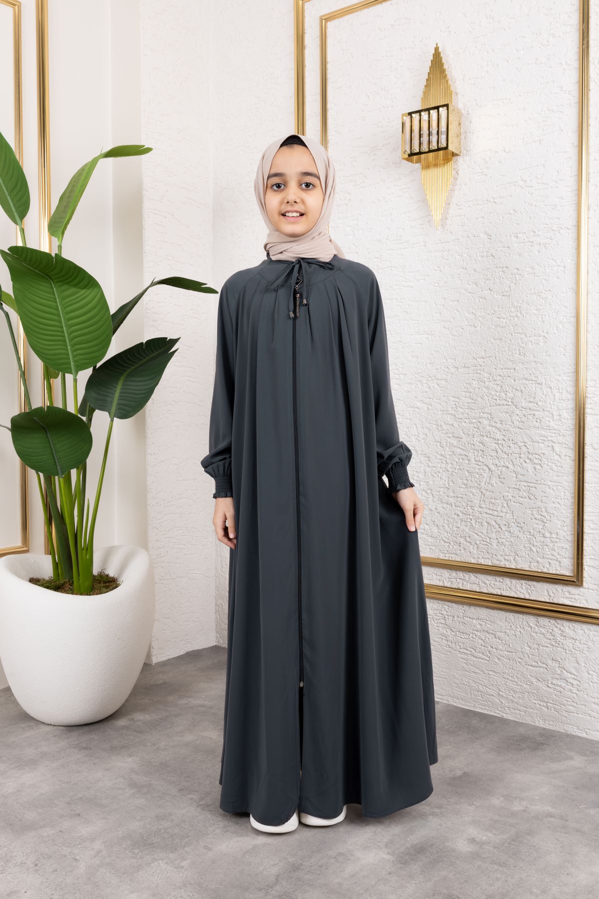 Bağcıklı Pileli Çocuk Ferace 4007 & Füme
