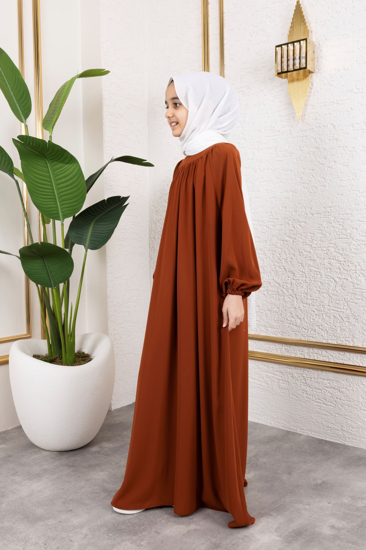 Reglan Kol Büzgülü Çocuk Elbise 4004 & Kiremit