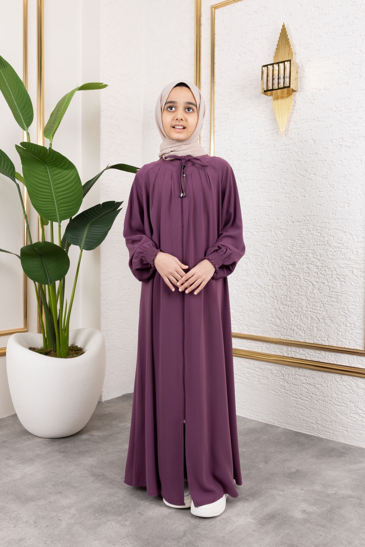 Bağcıklı Pileli Çocuk Ferace 4007 & Gülkurusu