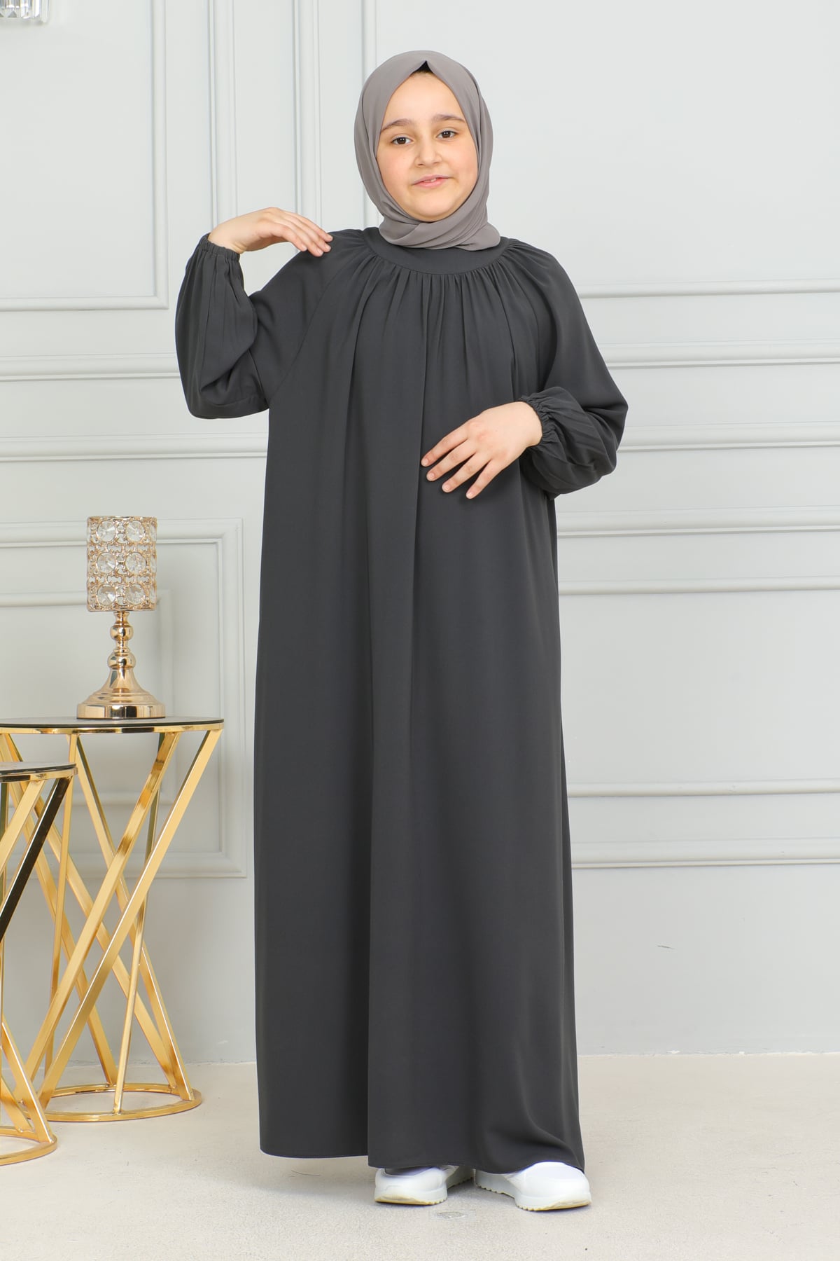 Reglan Kol Büzgülü Çocuk Elbise 4004 & Füme
