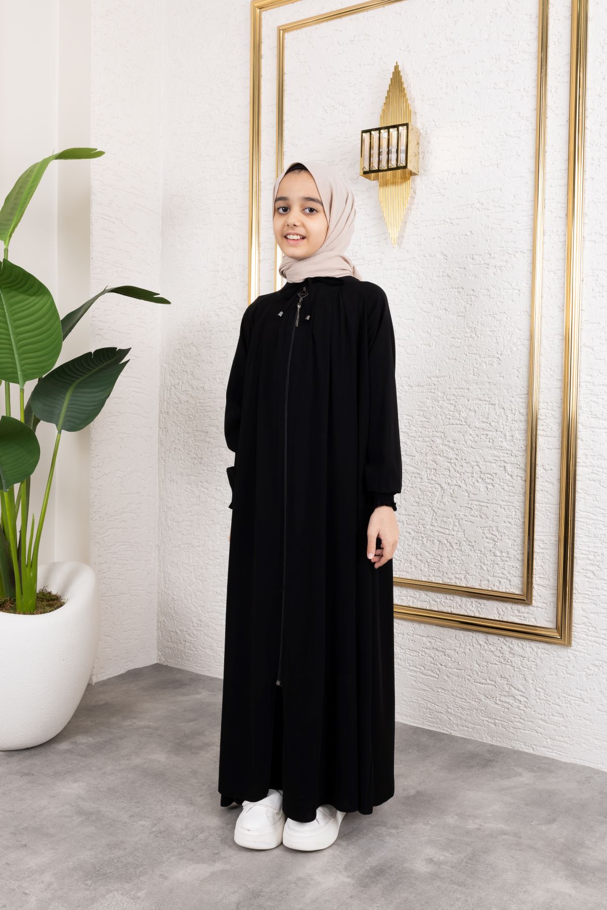 Bağcıklı Pileli Çocuk Ferace 4007 & Siyah