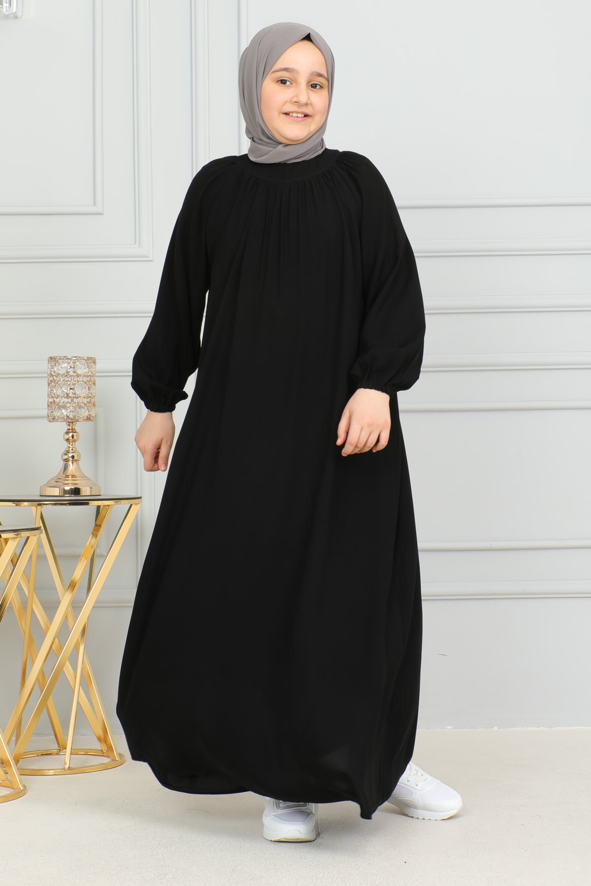 Reglan Kol Büzgülü Çocuk Elbise 4004 & Siyah