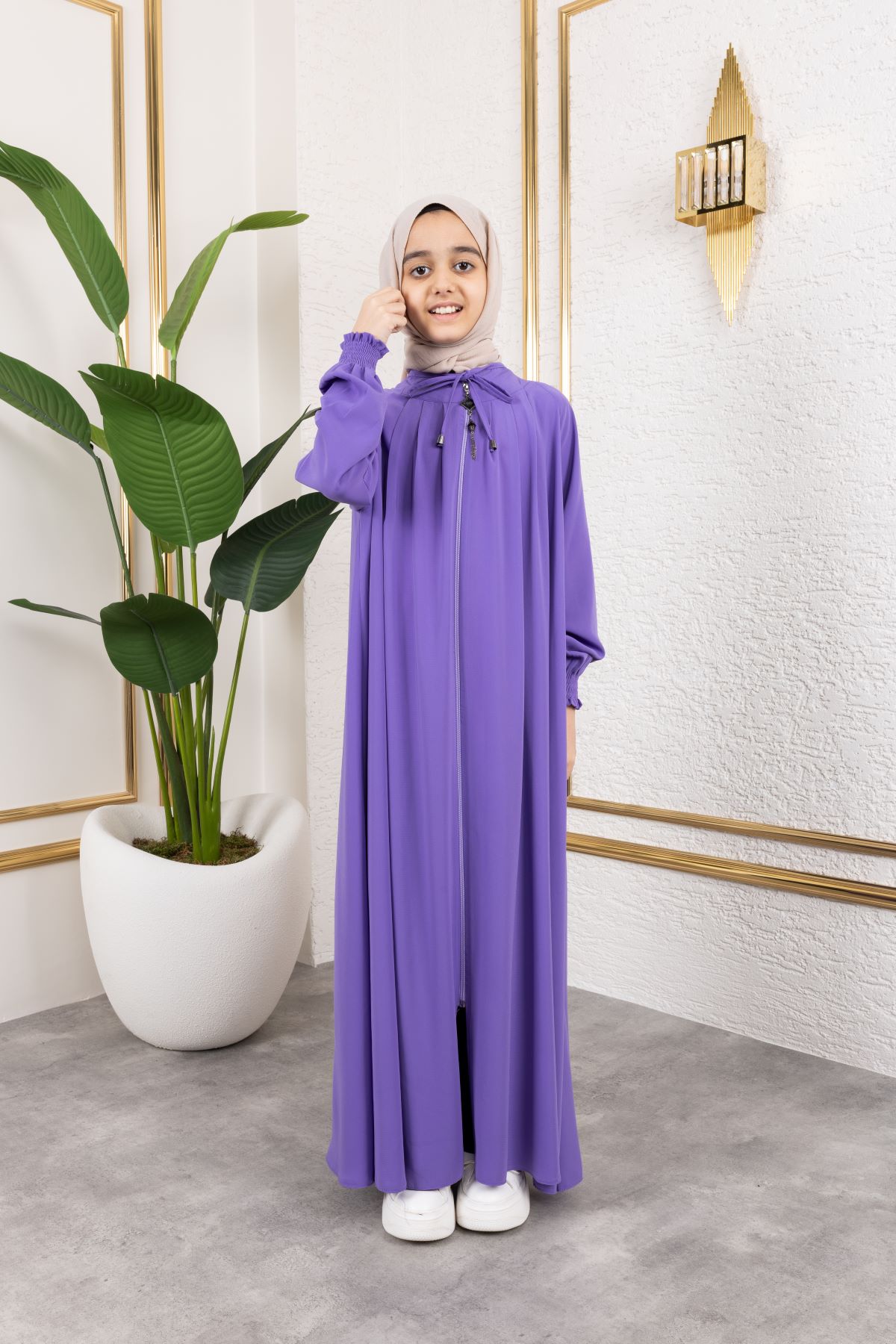 Bağcıklı Pileli Çocuk Ferace 4007 & Mor