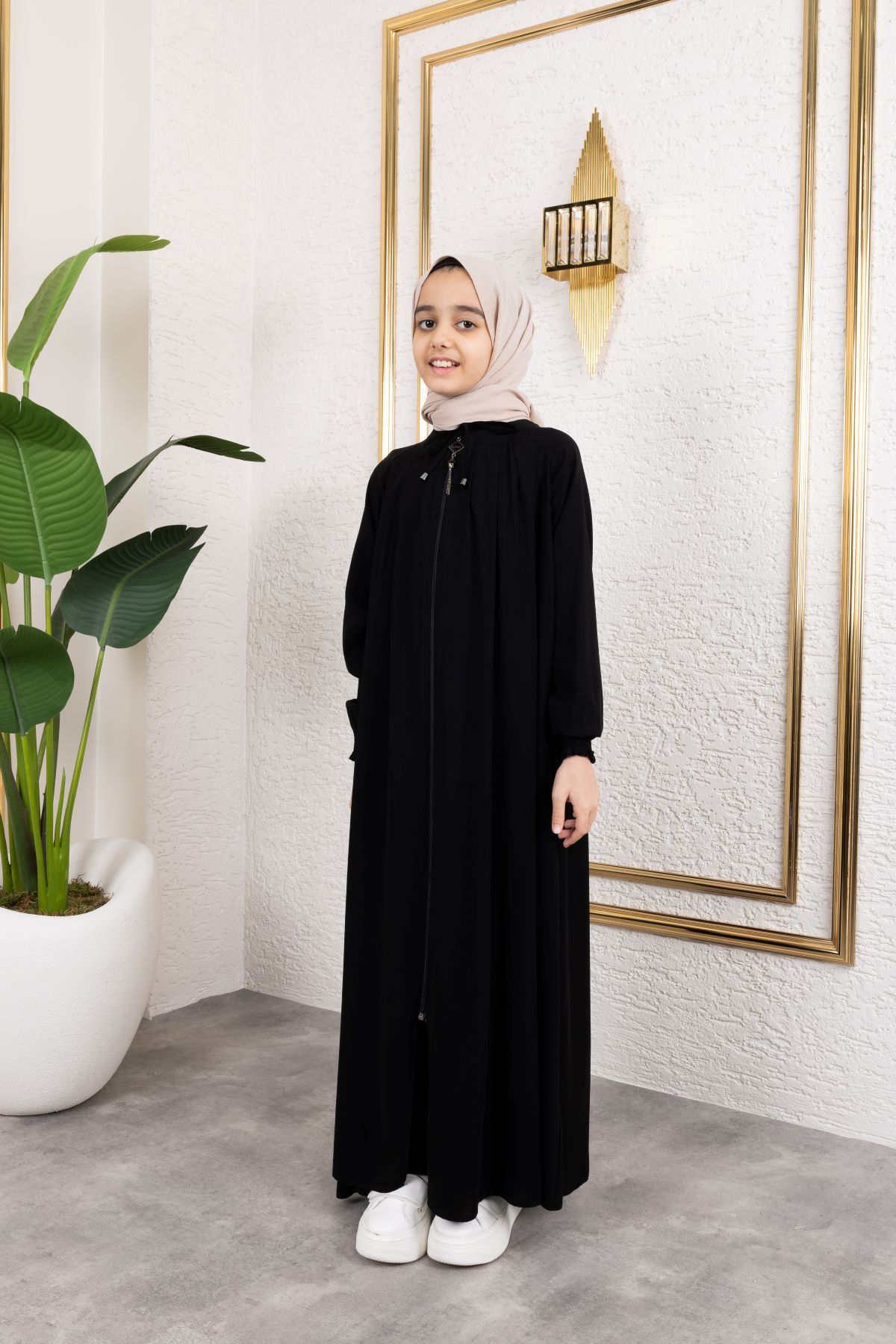 Bağcıklı Pileli Çocuk Ferace 4007 & Siyah