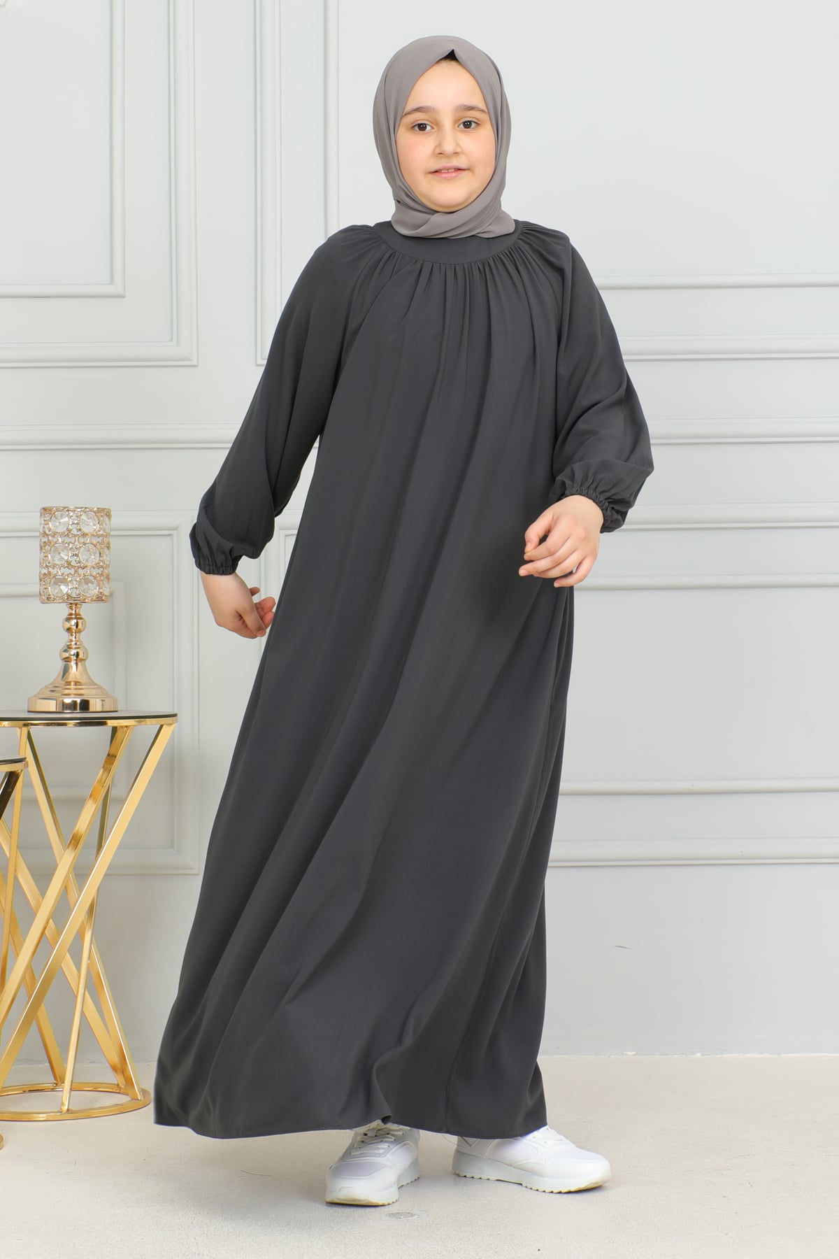 Reglan Kol Büzgülü Çocuk Elbise 4004 & Füme