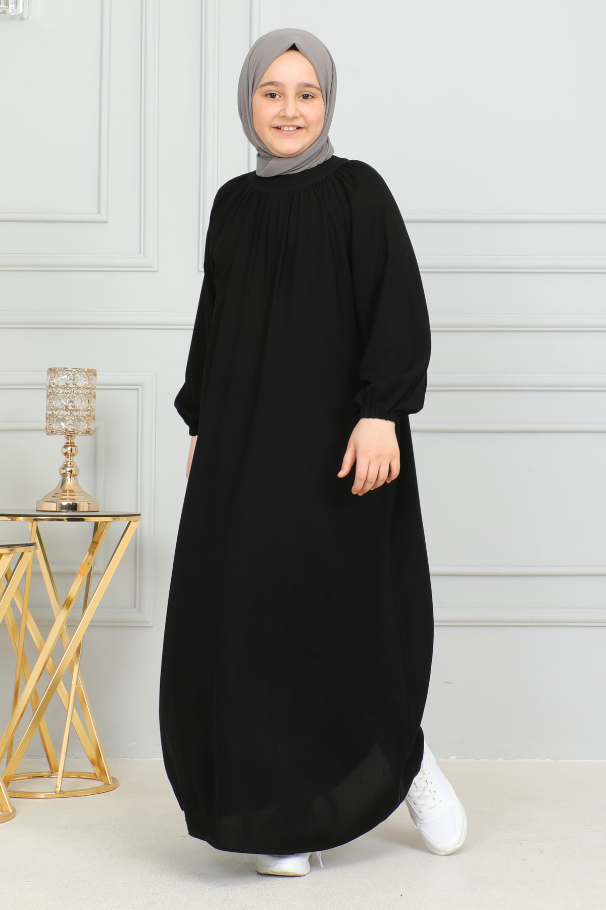 Reglan Kol Büzgülü Çocuk Elbise 4004 & Siyah