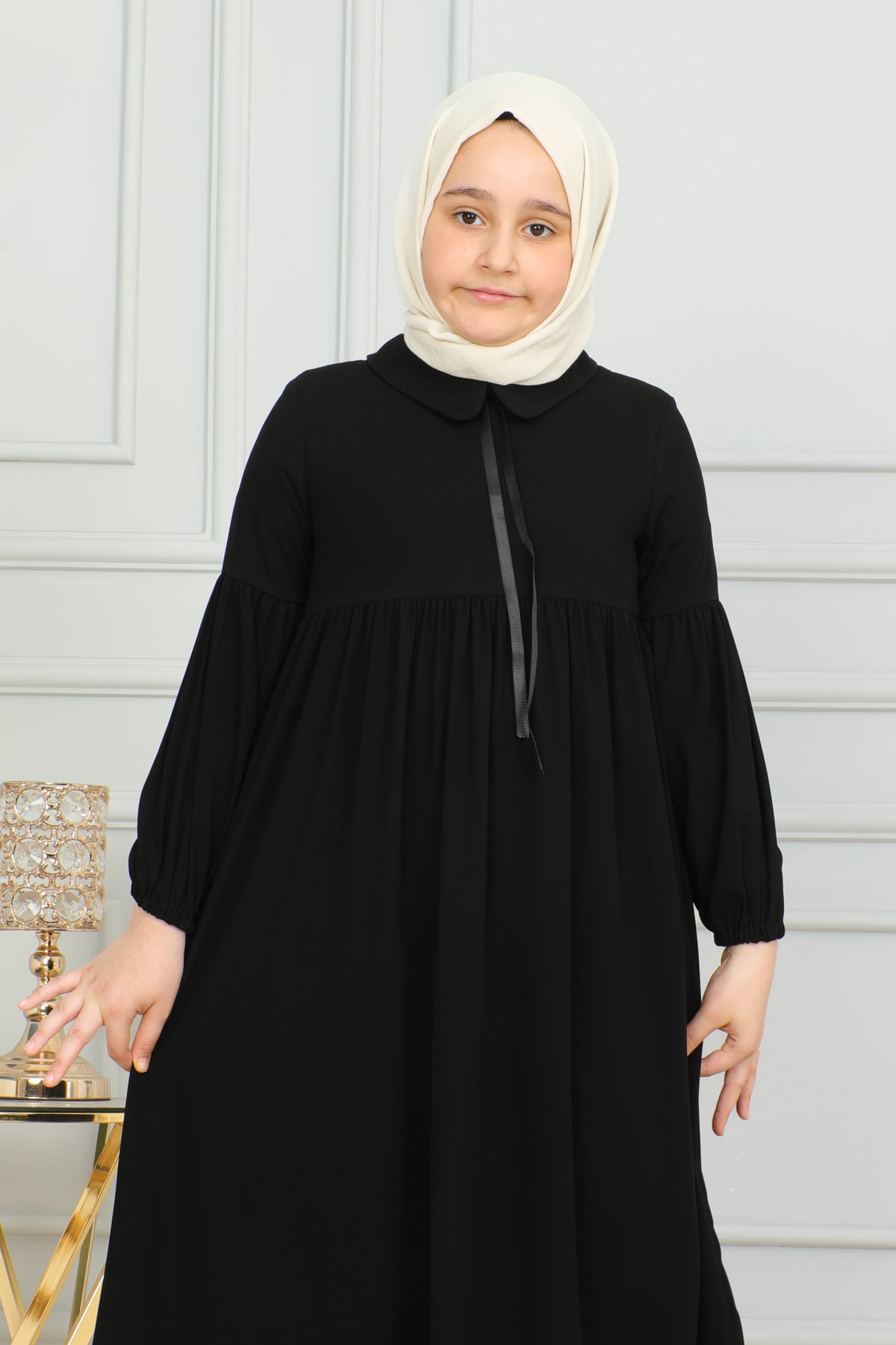 Bebe Yaka Büzgülü Çocuk Elbise 4006 & Siyah