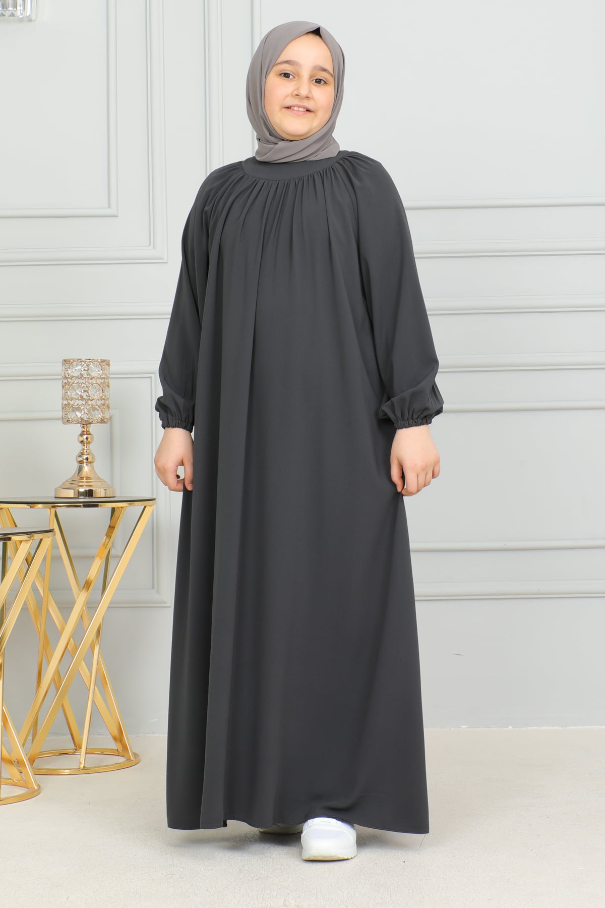 Reglan Kol Büzgülü Çocuk Elbise 4004 & Füme