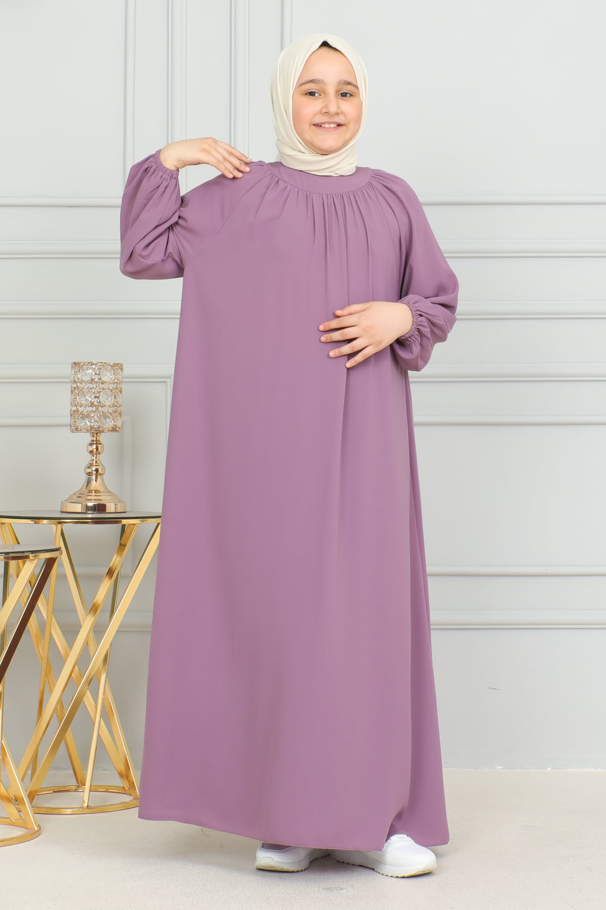 Reglan Kol Büzgülü Çocuk Elbise 4004 & Gülkurusu