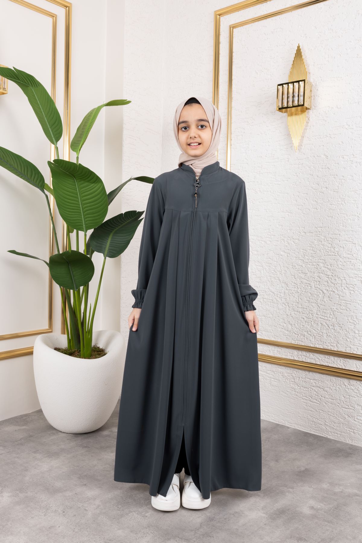 Robalı Pileli Çocuk Ferace 4005 & Füme