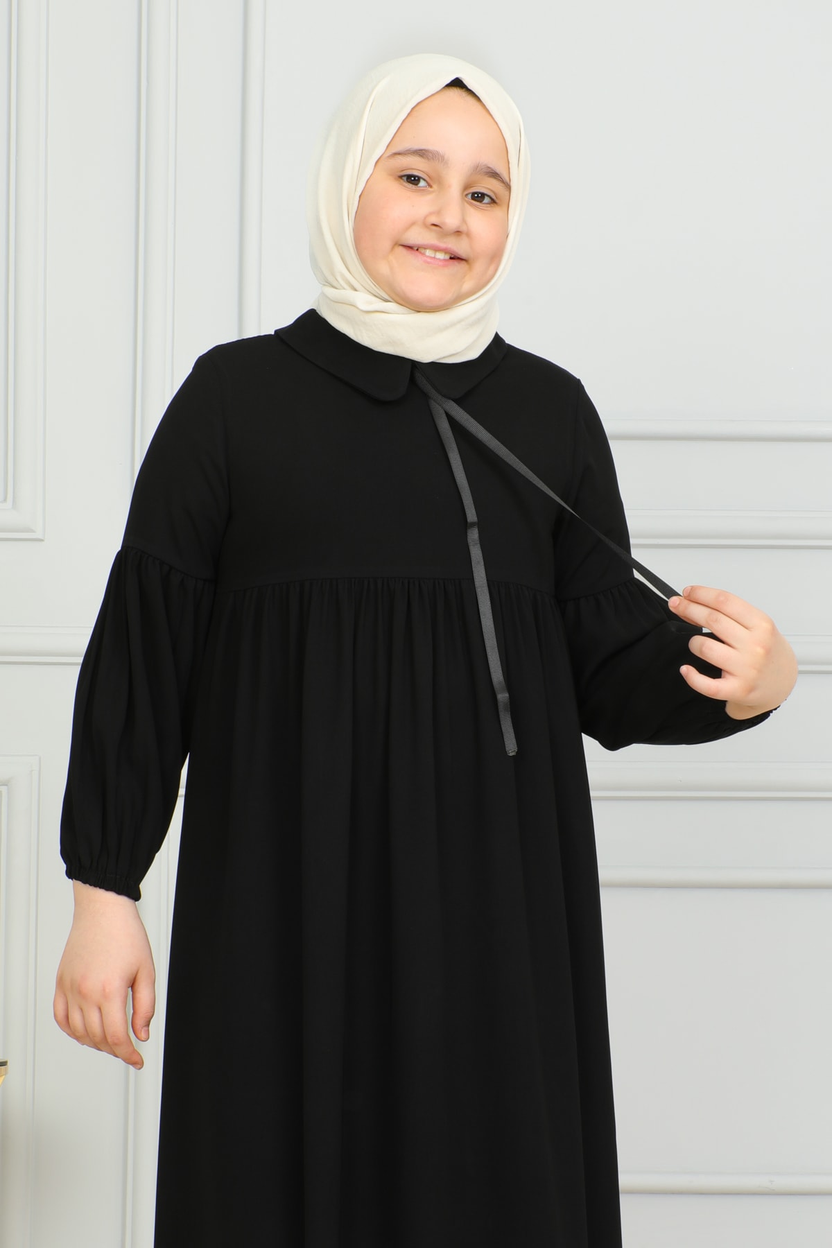 Bebe Yaka Büzgülü Çocuk Elbise 4006 & Siyah