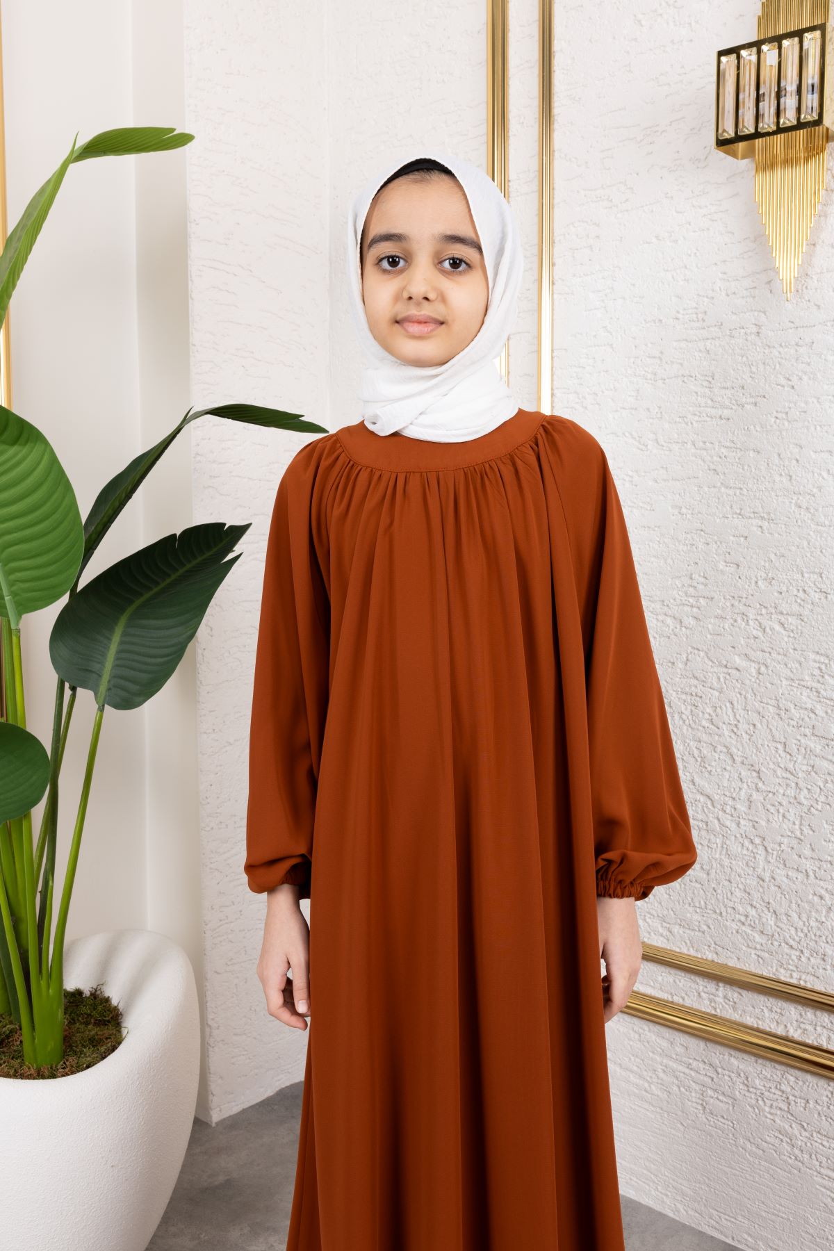Reglan Kol Büzgülü Çocuk Elbise 4004 & Kiremit
