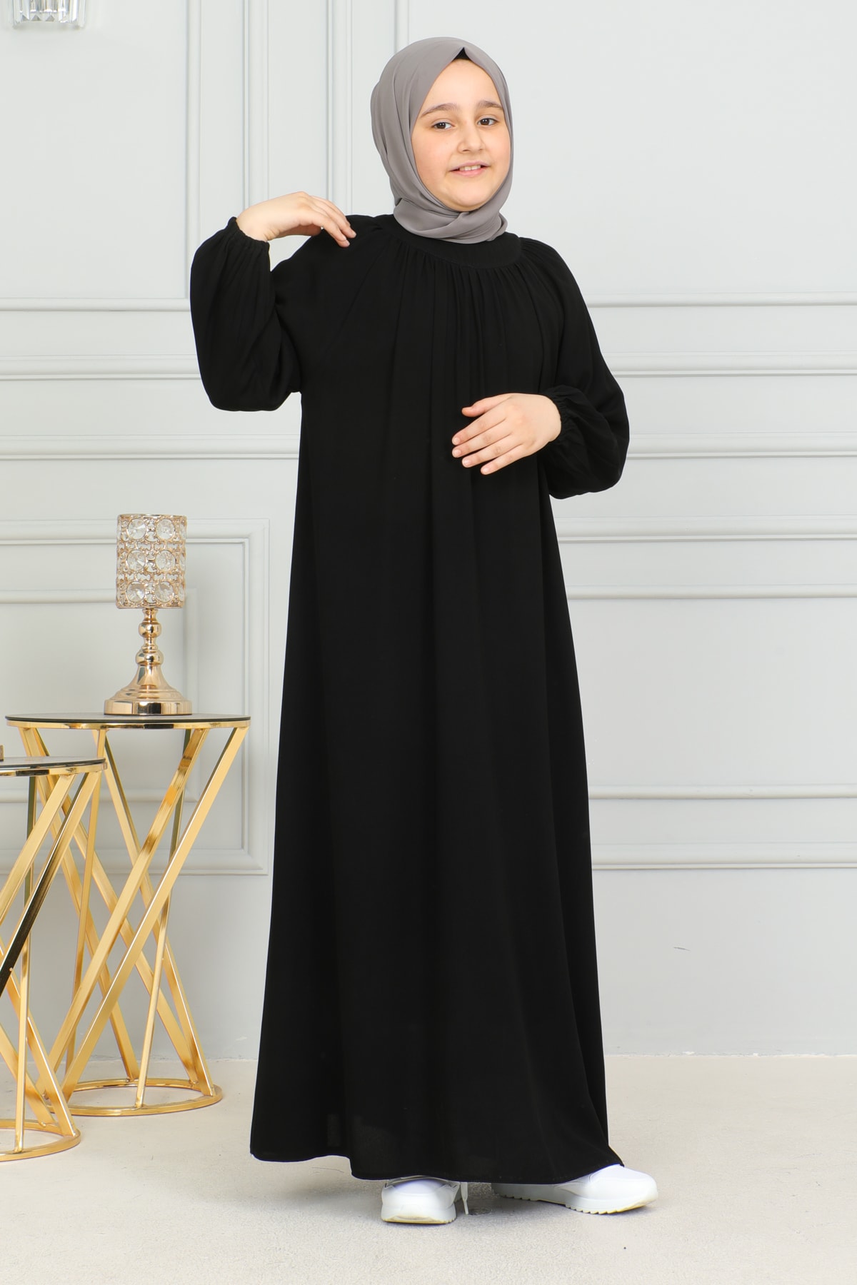 Reglan Kol Büzgülü Çocuk Elbise 4004 & Siyah