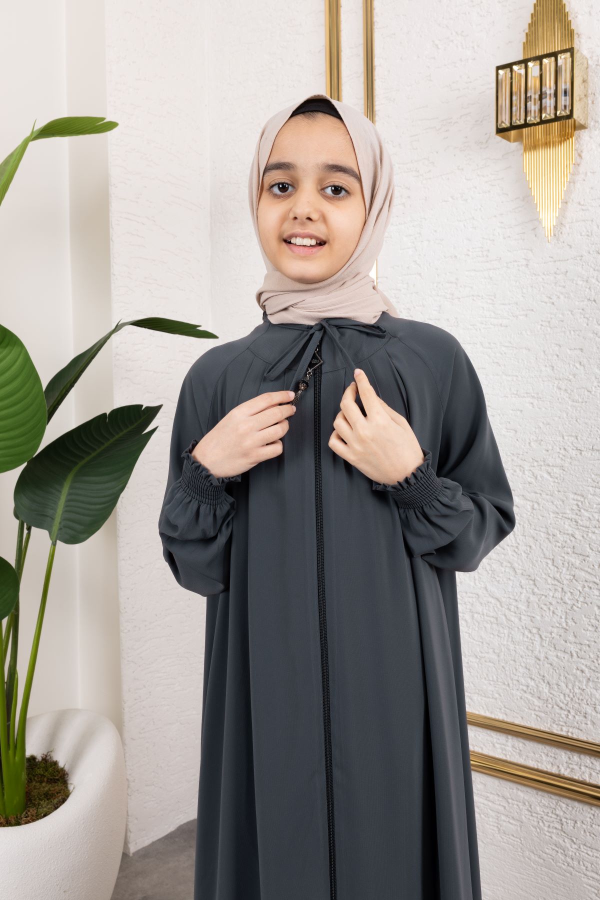 Bağcıklı Pileli Çocuk Ferace 4007 & Füme