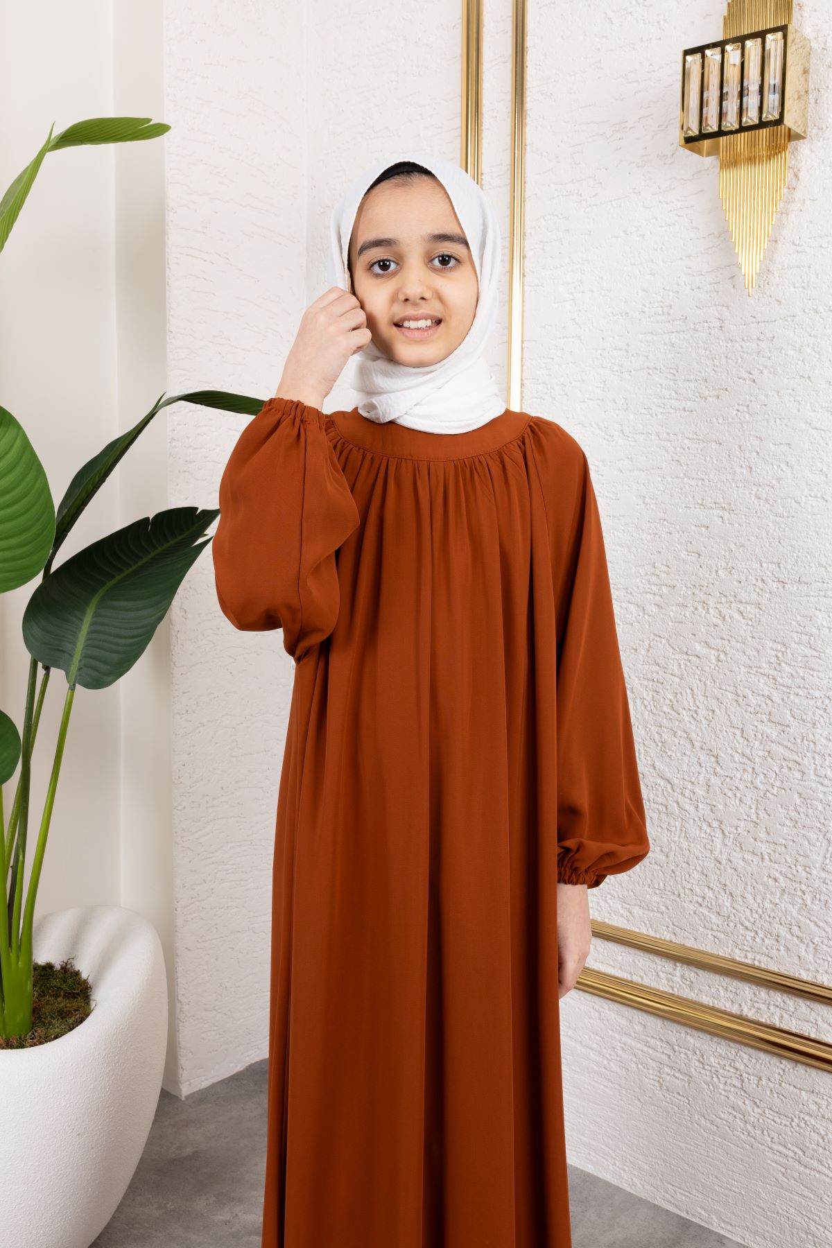 Reglan Kol Büzgülü Çocuk Elbise 4004 & Kiremit