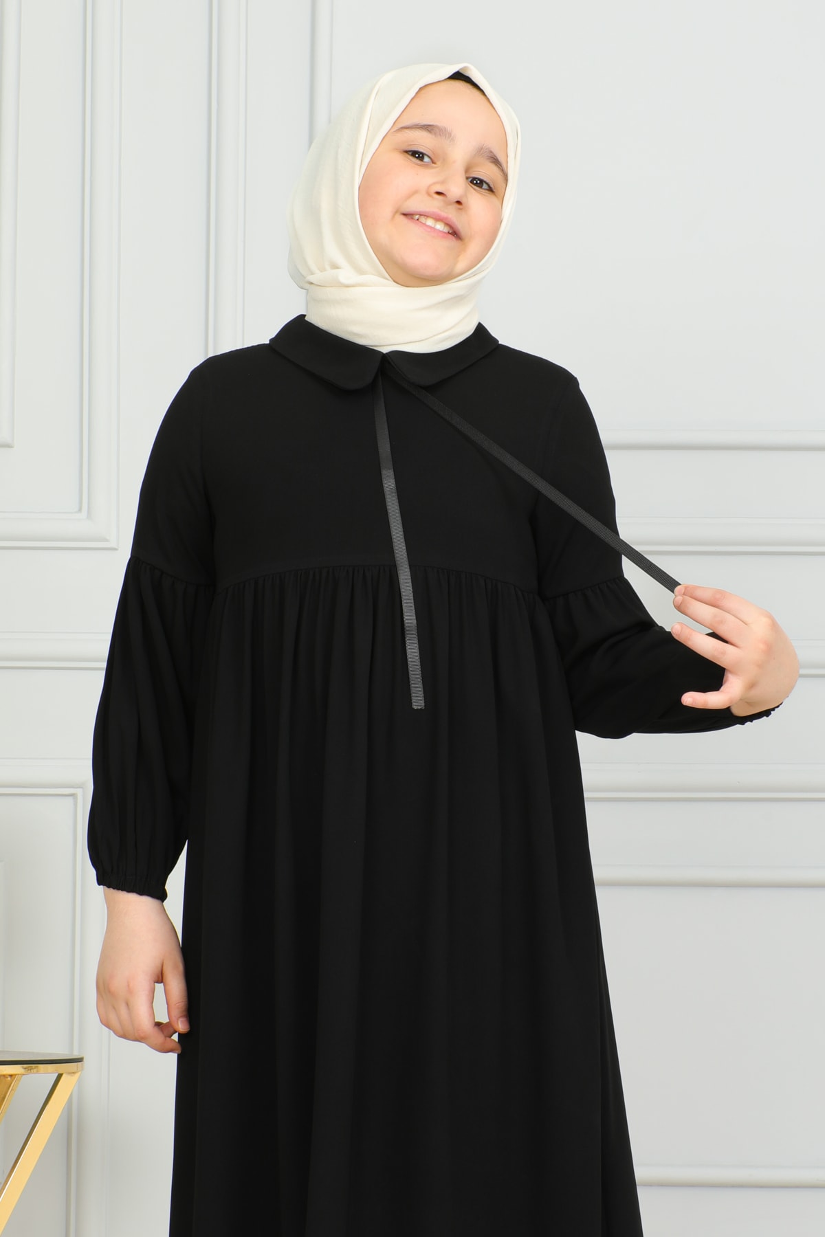 Bebe Yaka Büzgülü Çocuk Elbise 4006 & Siyah
