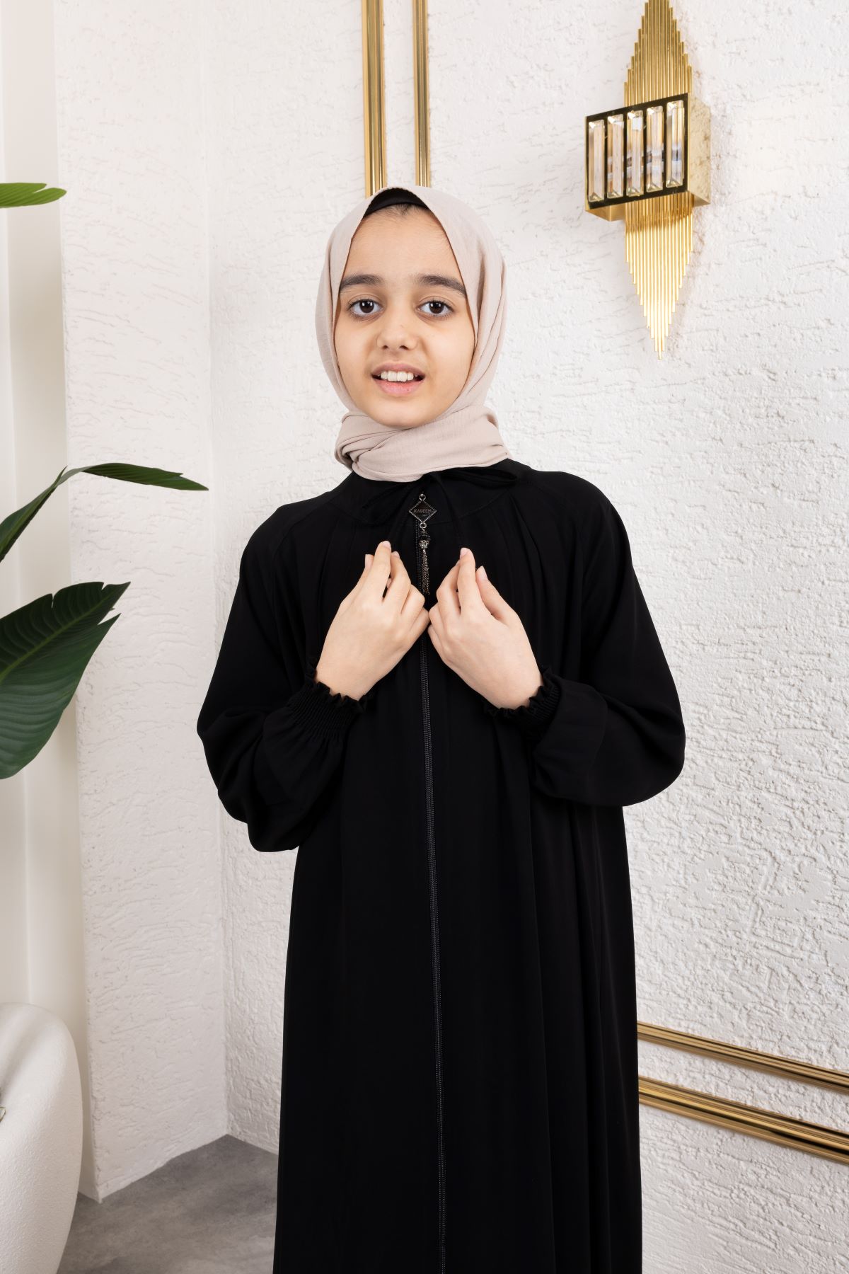 Bağcıklı Pileli Çocuk Ferace 4007 & Siyah