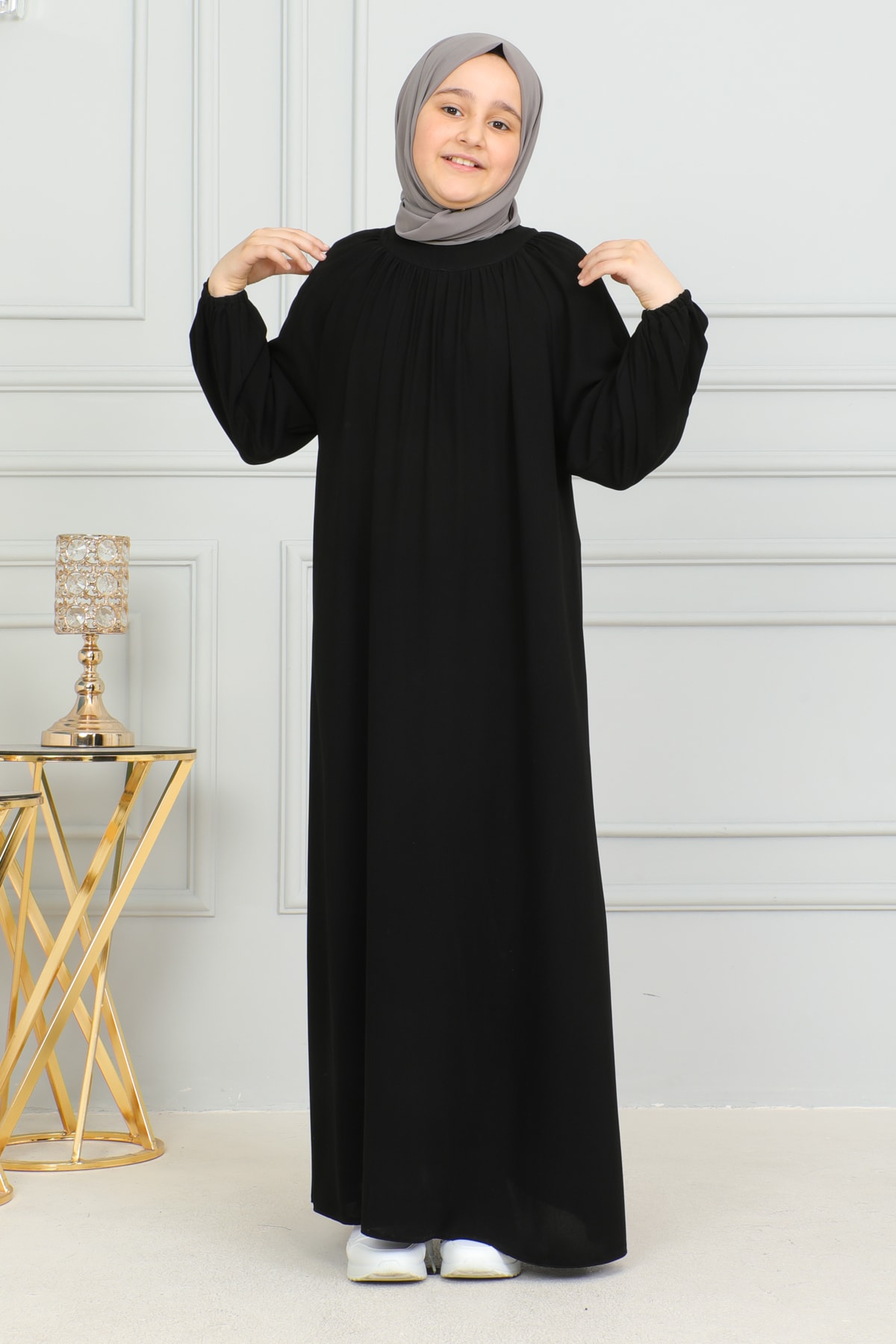 Reglan Kol Büzgülü Çocuk Elbise 4004 & Siyah