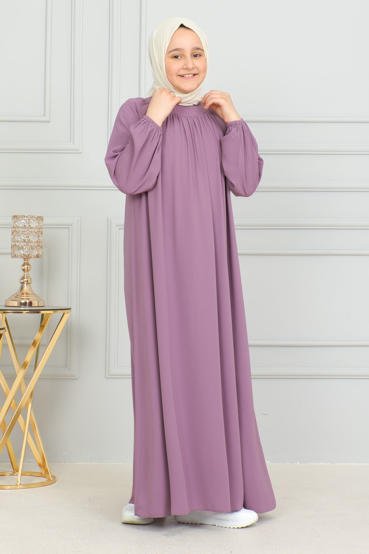 Reglan Kol Büzgülü Çocuk Elbise 4004 & Gülkurusu