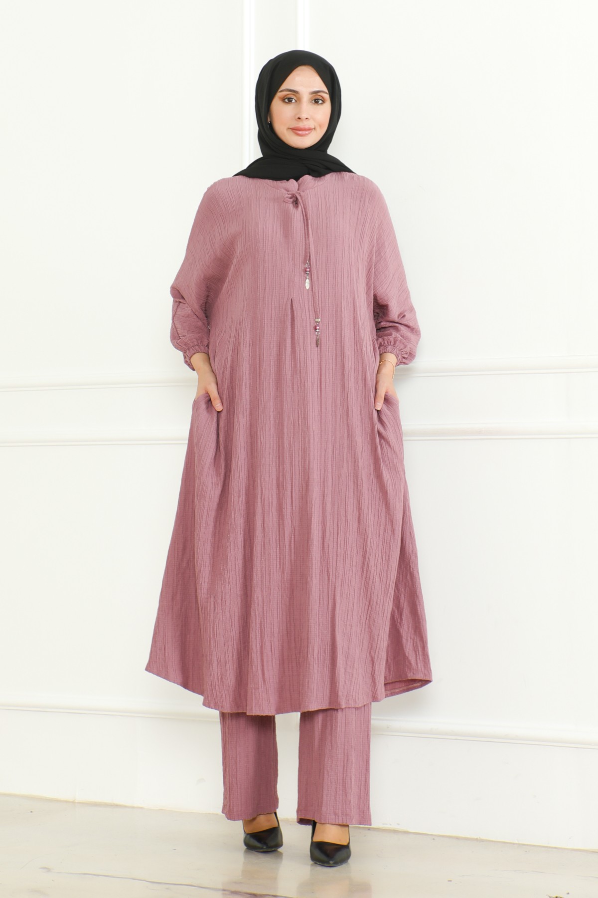 Oversize İkili Takım Lara kumaş pembe