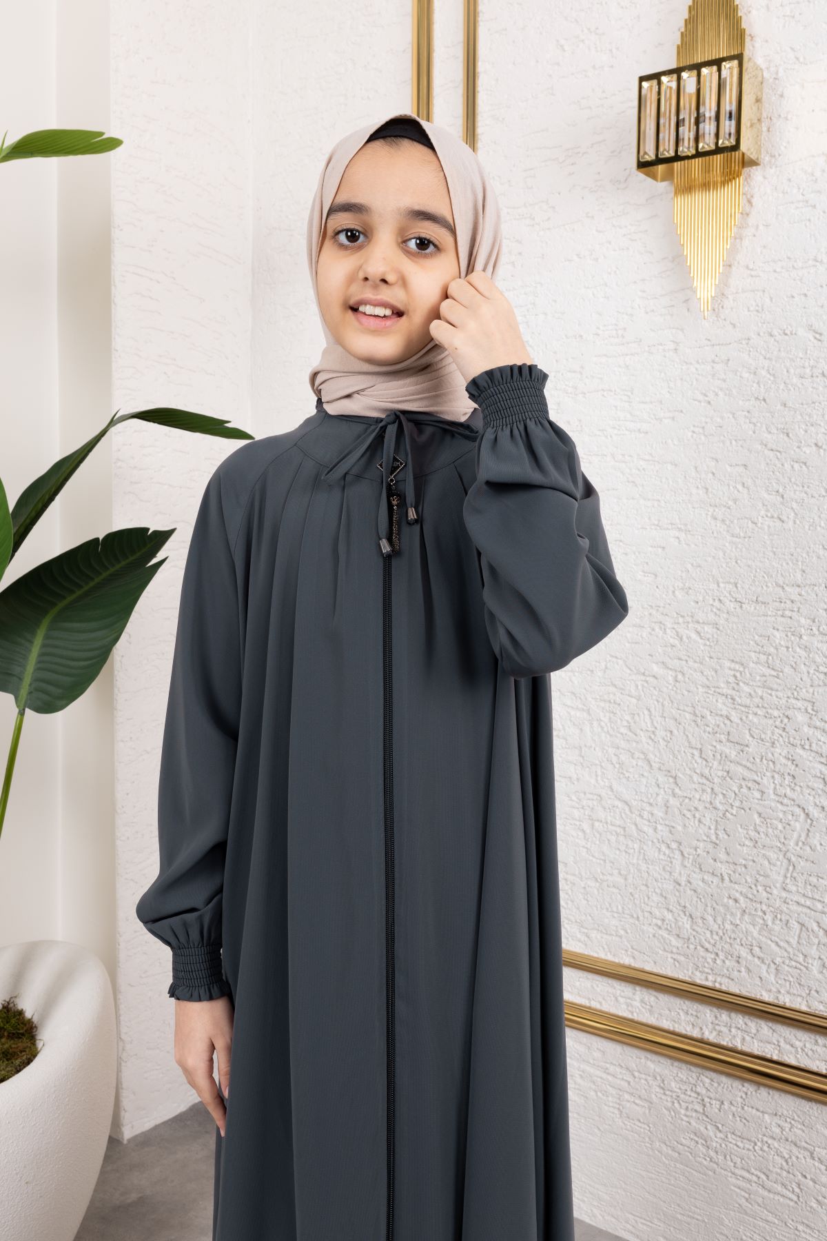 Bağcıklı Pileli Çocuk Ferace 4007 & Füme