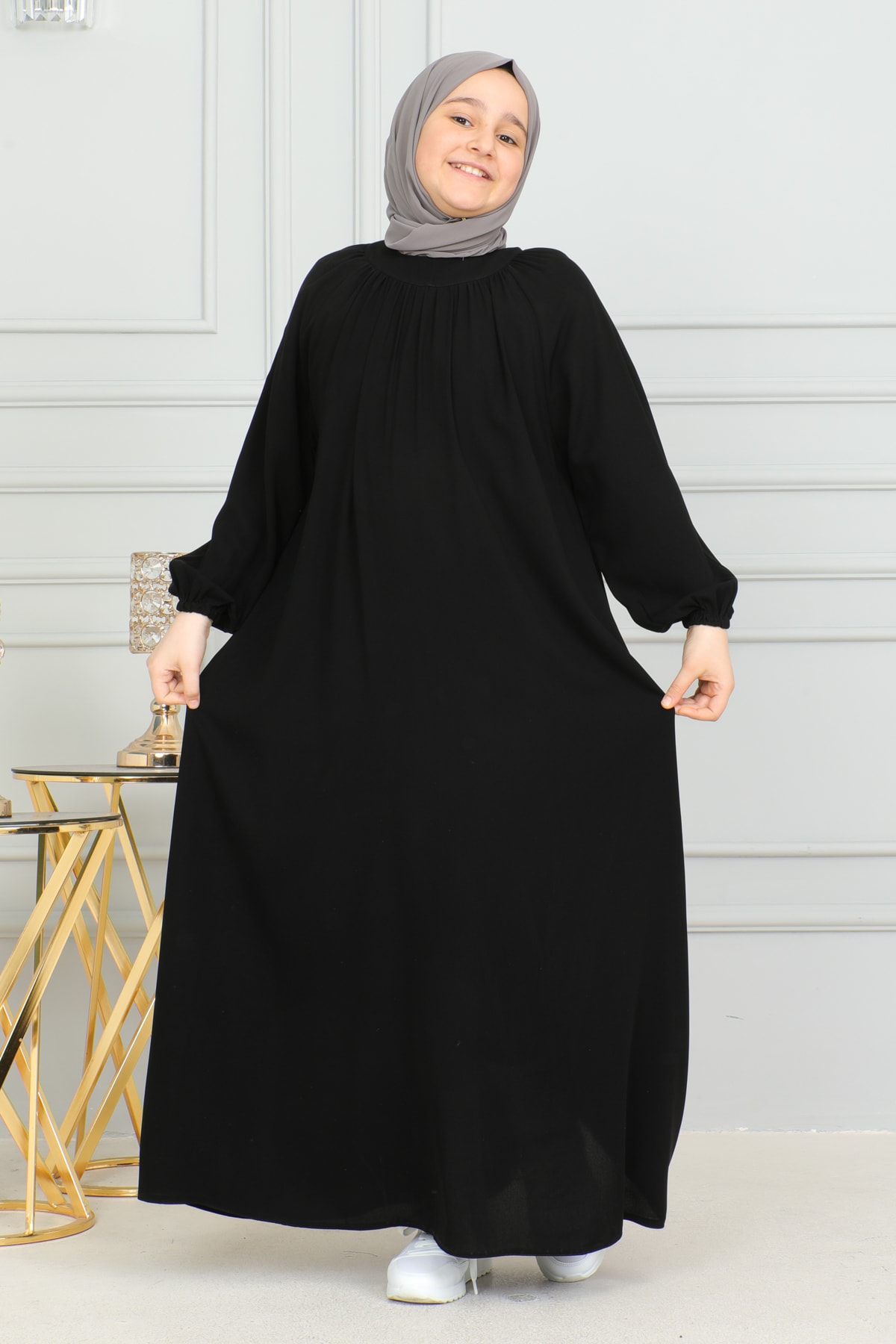 Reglan Kol Büzgülü Çocuk Elbise 4004 & Siyah