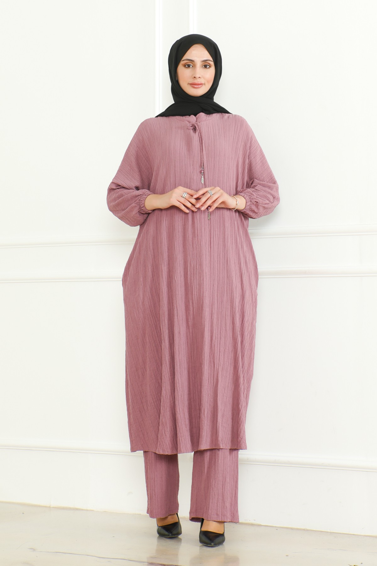 Oversize İkili Takım Lara kumaş pembe