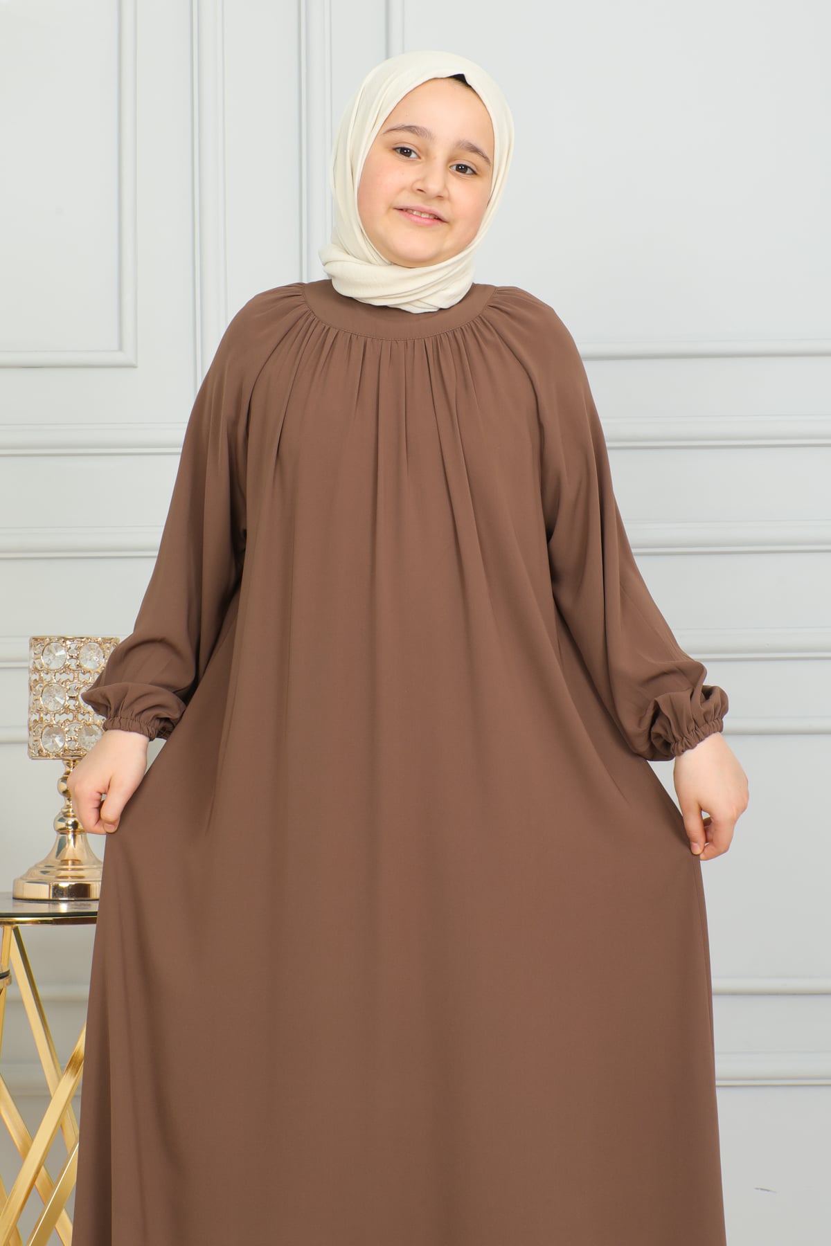 Reglan Kol Büzgülü Çocuk Elbise 4004 & Camel