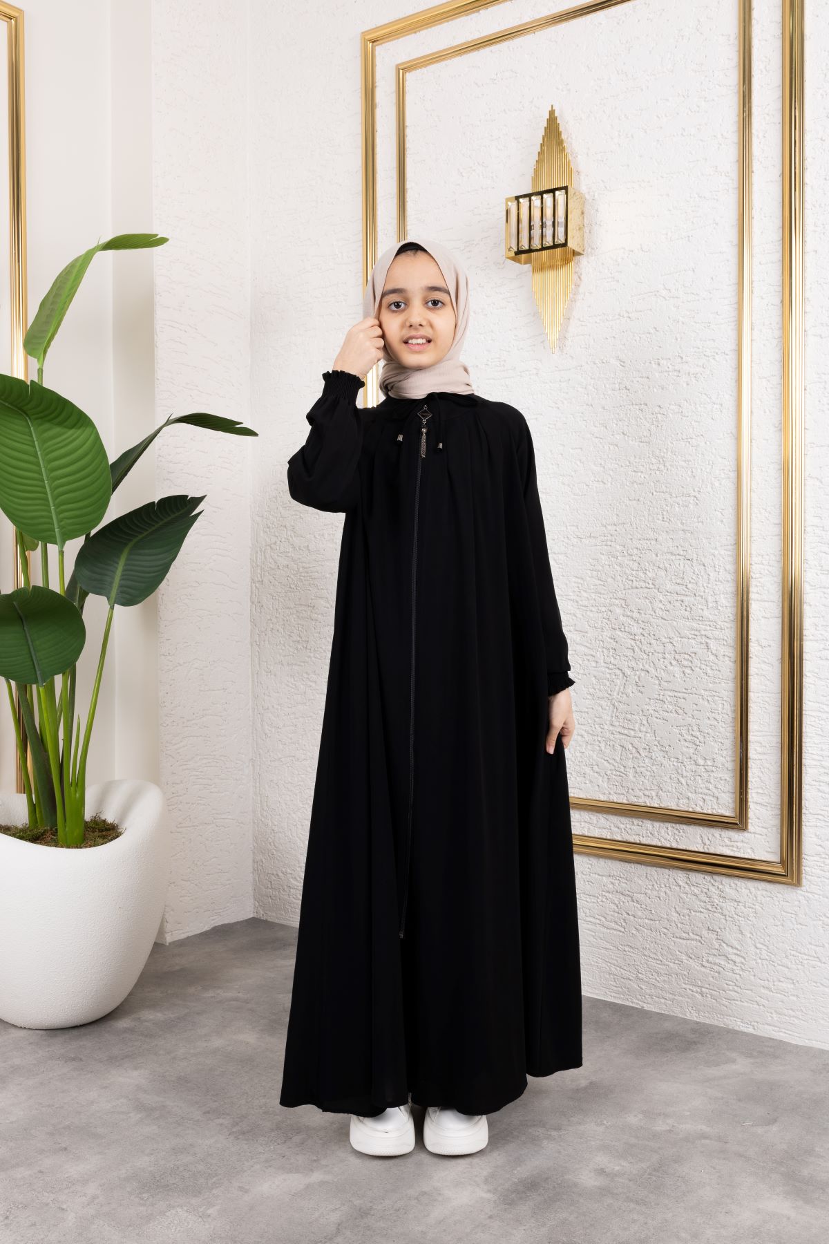 Bağcıklı Pileli Çocuk Ferace 4007 & Siyah