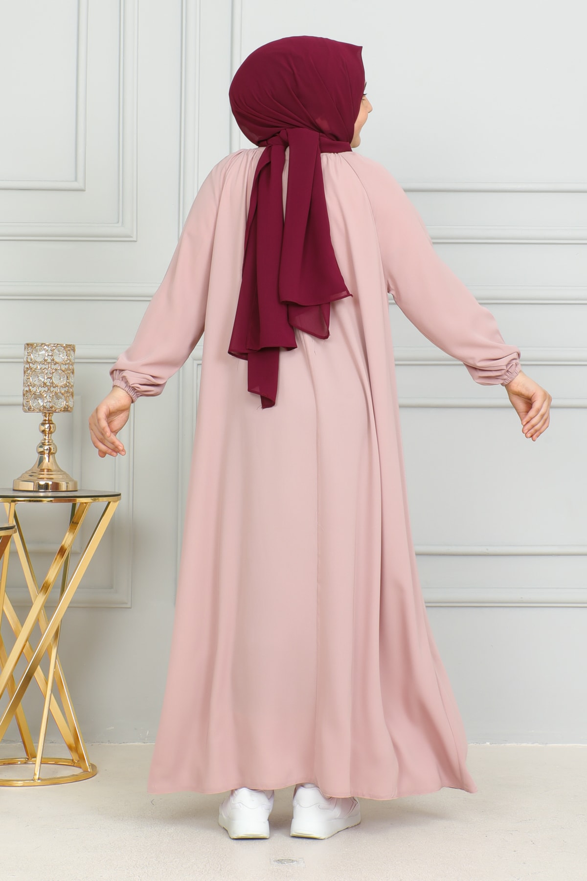Reglan Kol Büzgülü Çocuk Elbise 4004 & pudra