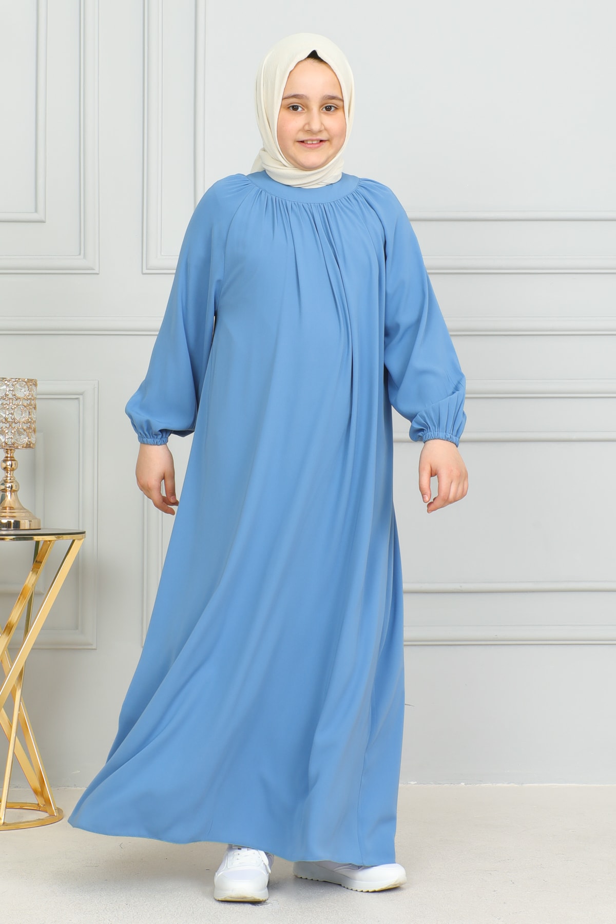 Reglan Kol Büzgülü Çocuk Elbise 4004 & mavi