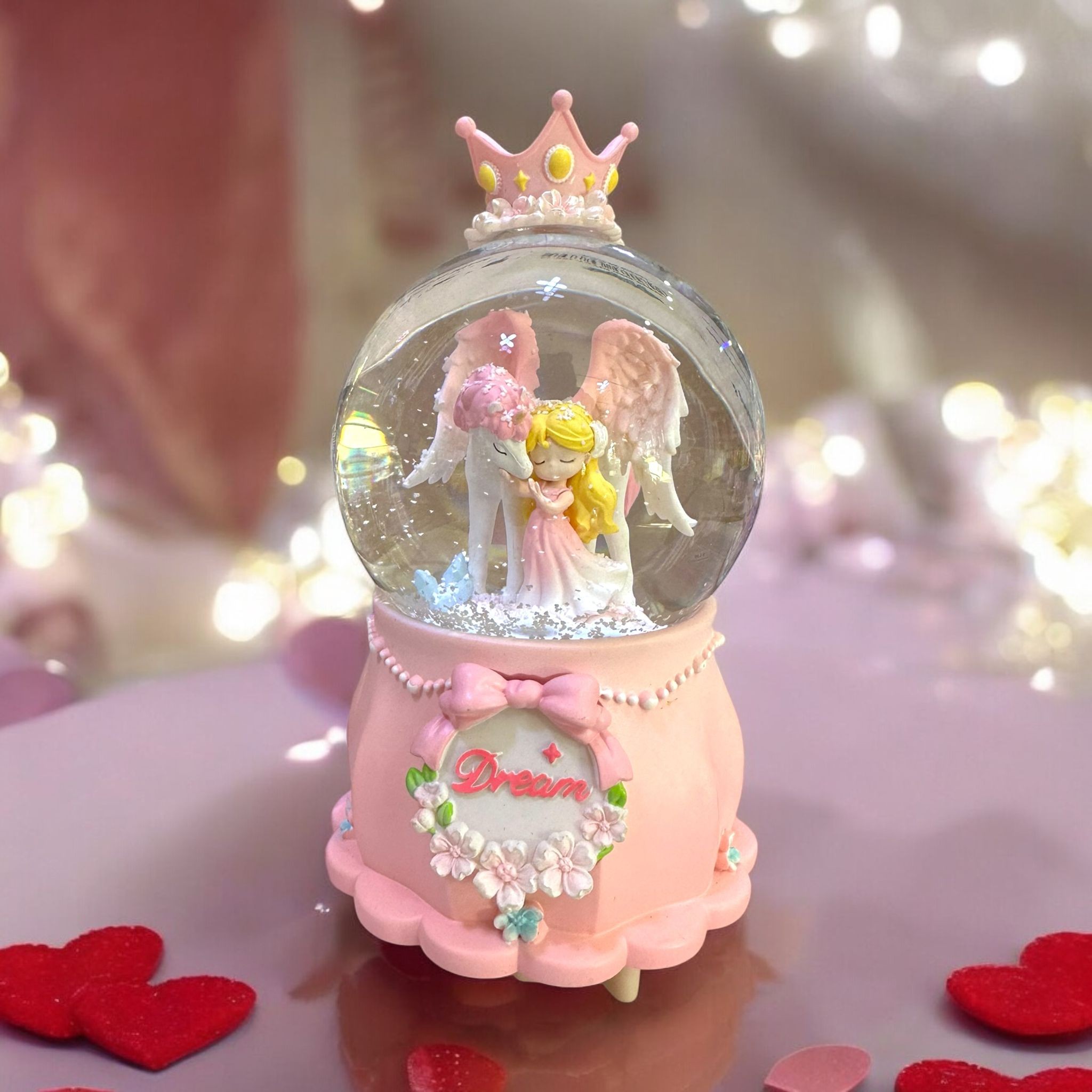 Işıklı Müzikli Rüya Prenses Kar Küresi Püskürtmeli - pembe