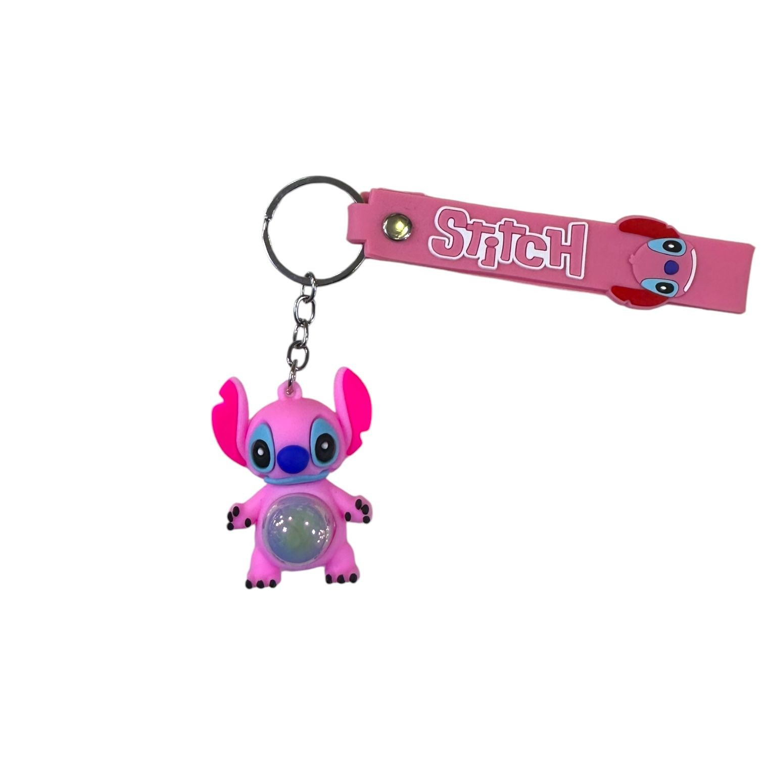 Pembe Stitch Işıklı Silikon Anahtarlık