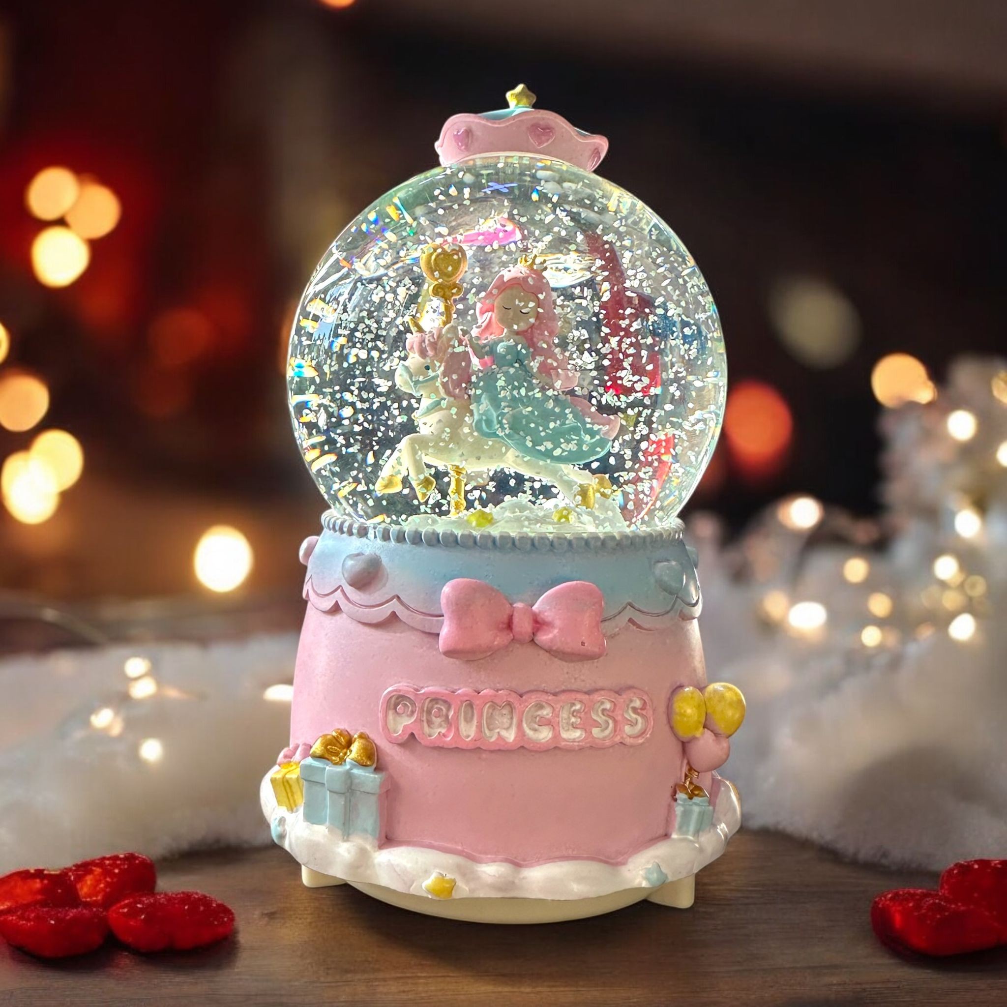 Işıklı Müzikli Kar Küresi Unicorn Prenses Püskürtmeli