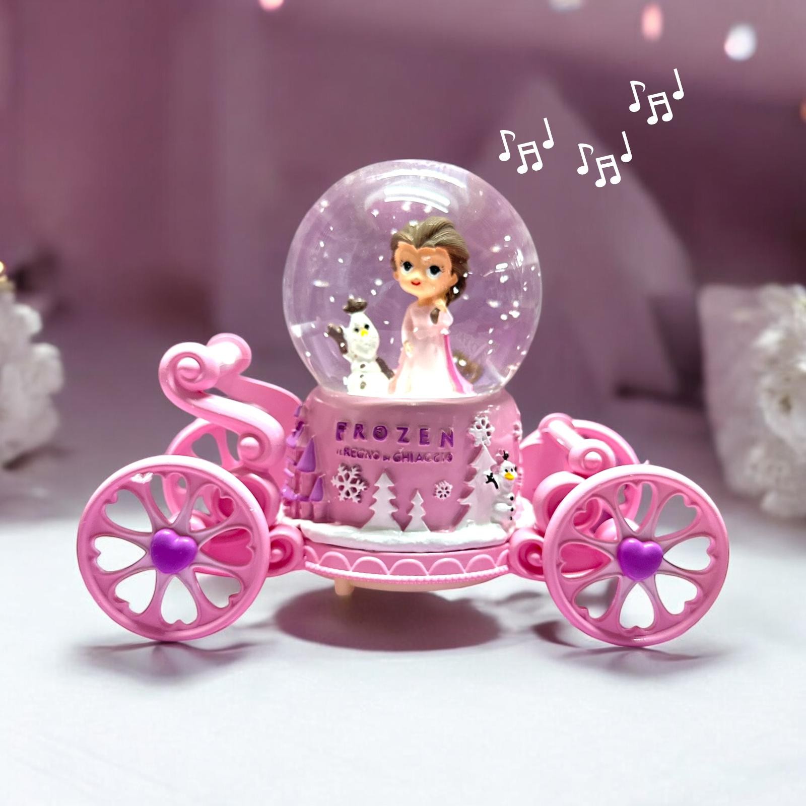 Frozen Işıklı Müzikli Araba Kar Küresi - pembe