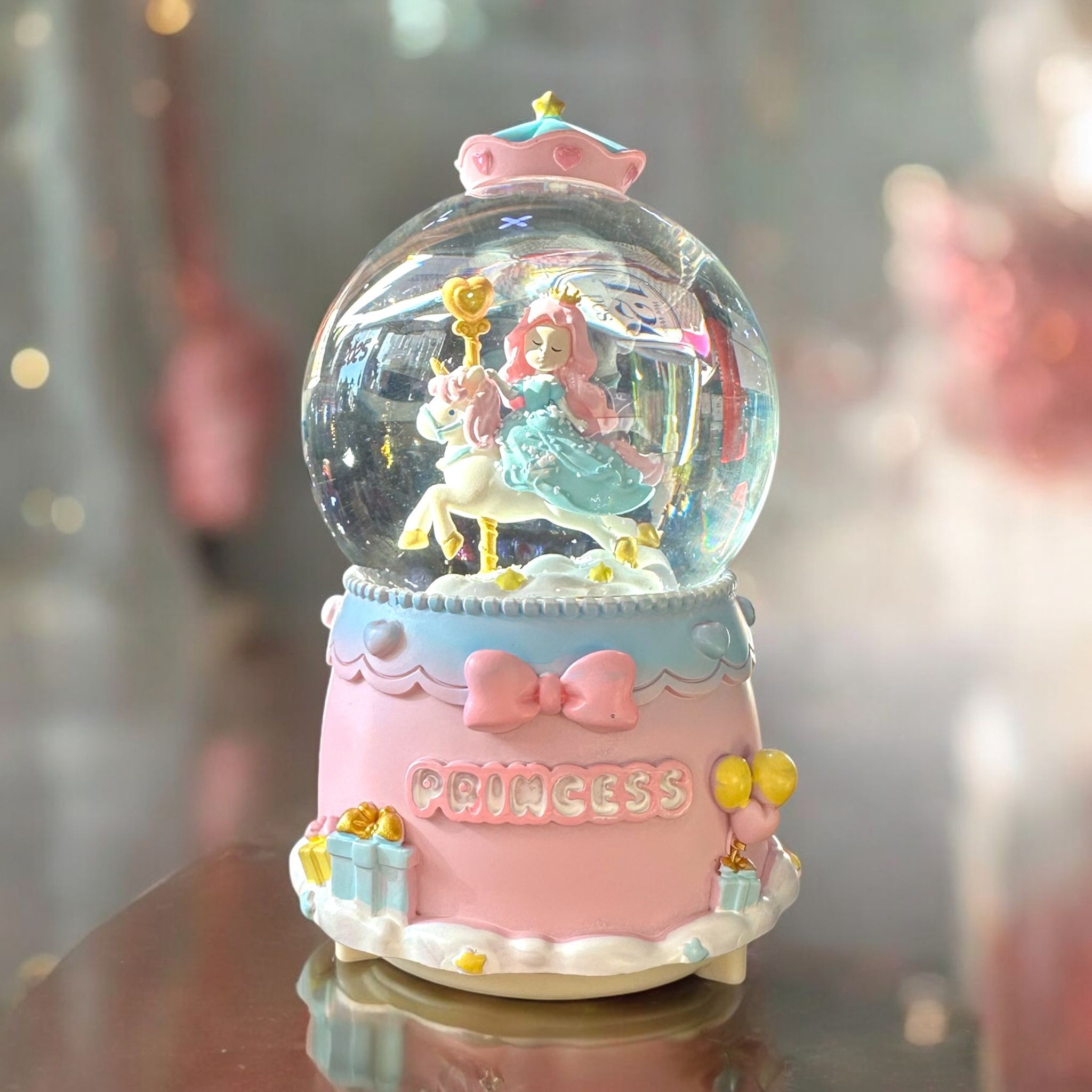 Işıklı Müzikli Kar Küresi Unicorn Prenses Püskürtmeli - pembe