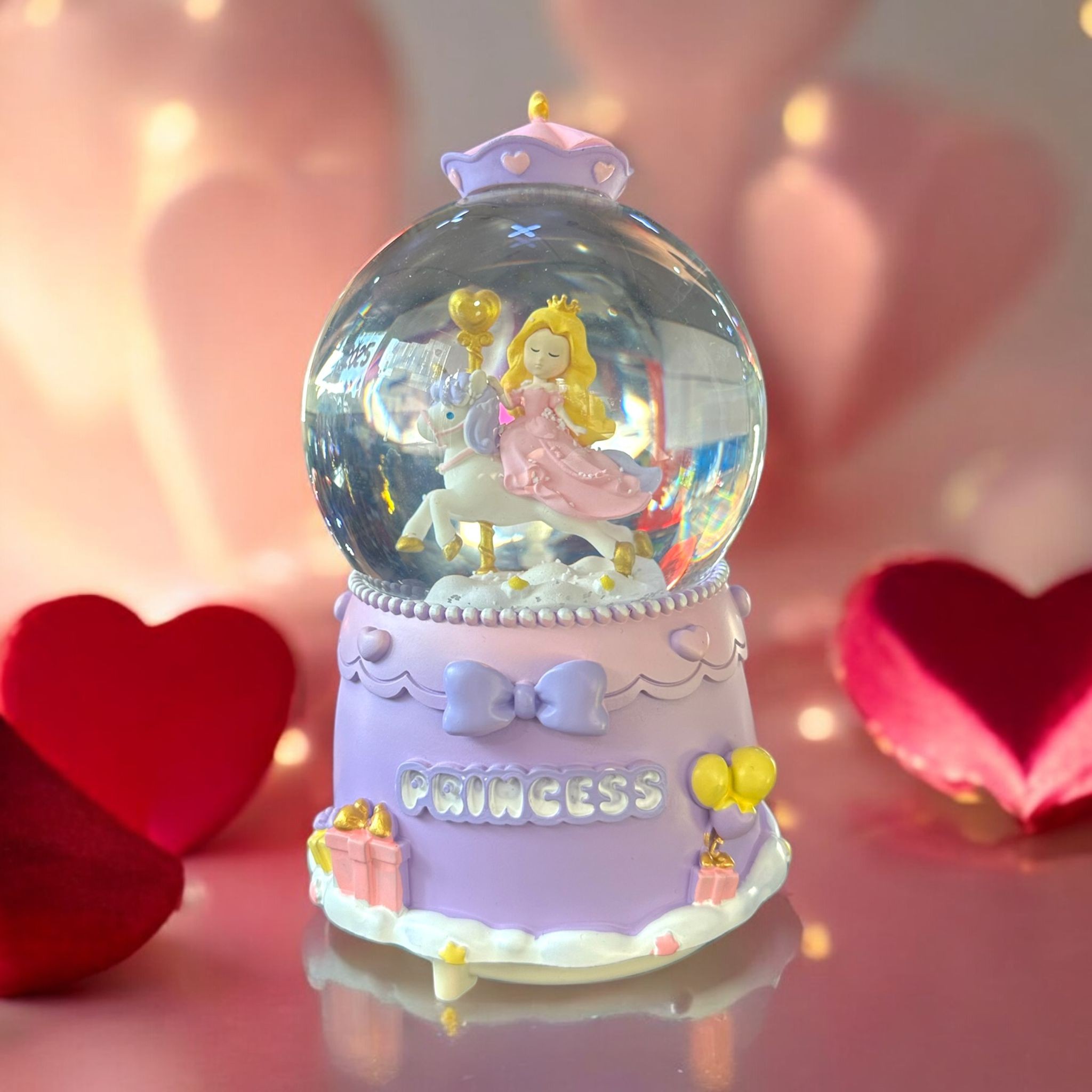 Işıklı Müzikli Kar Küresi Unicorn Prenses Püskürtmeli - mor