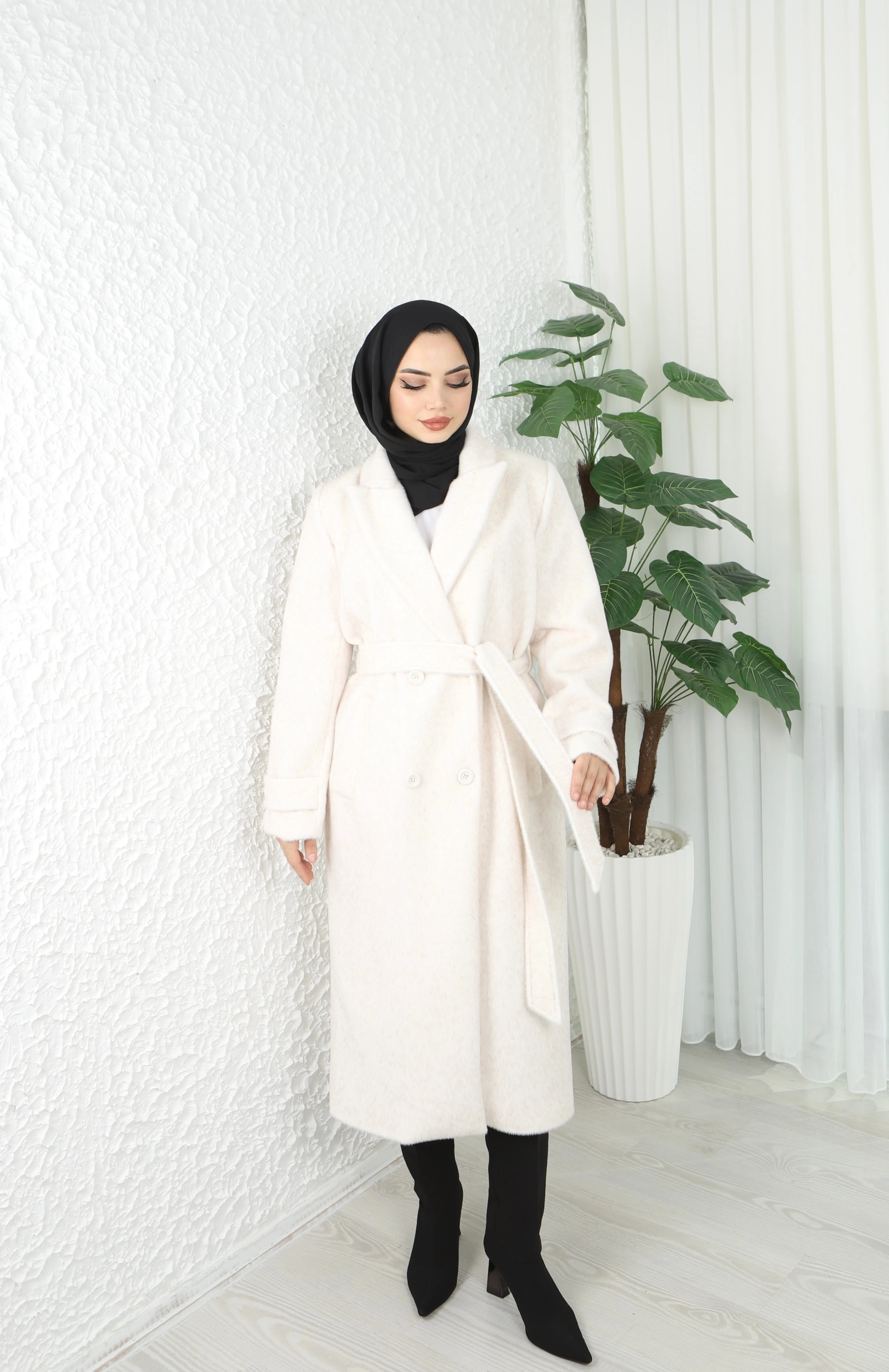 Kemerli Fox Kumaş Kaban 