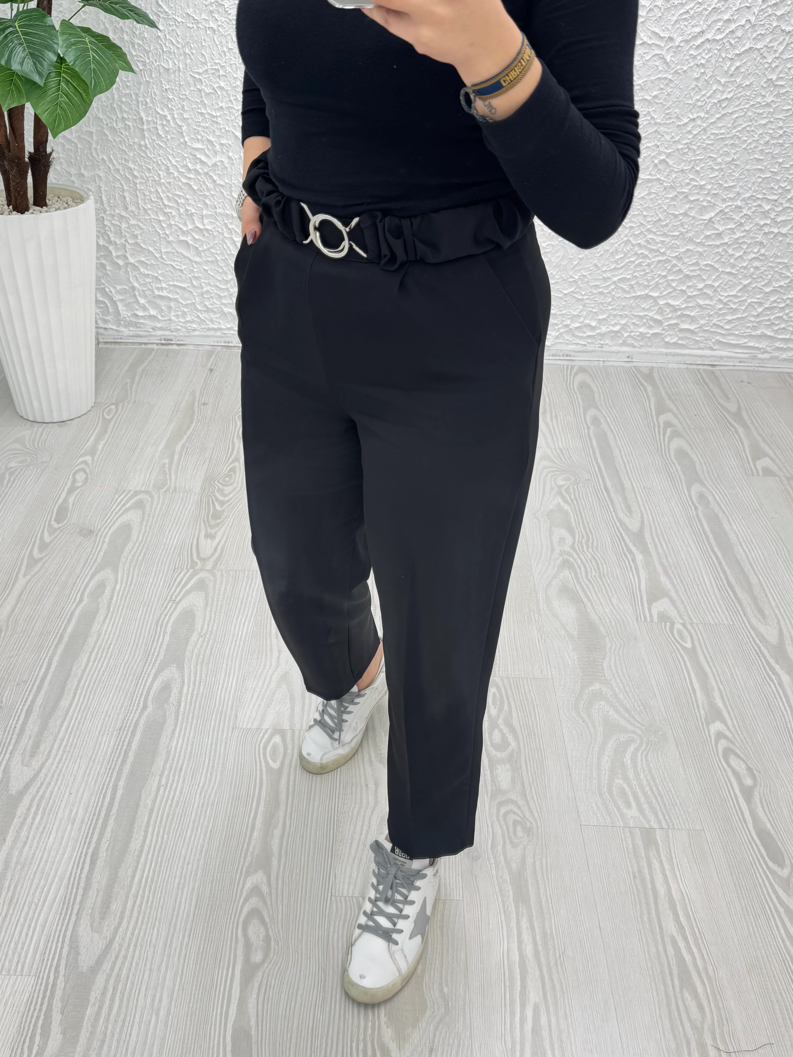 Double kumaş tokalı pantolon