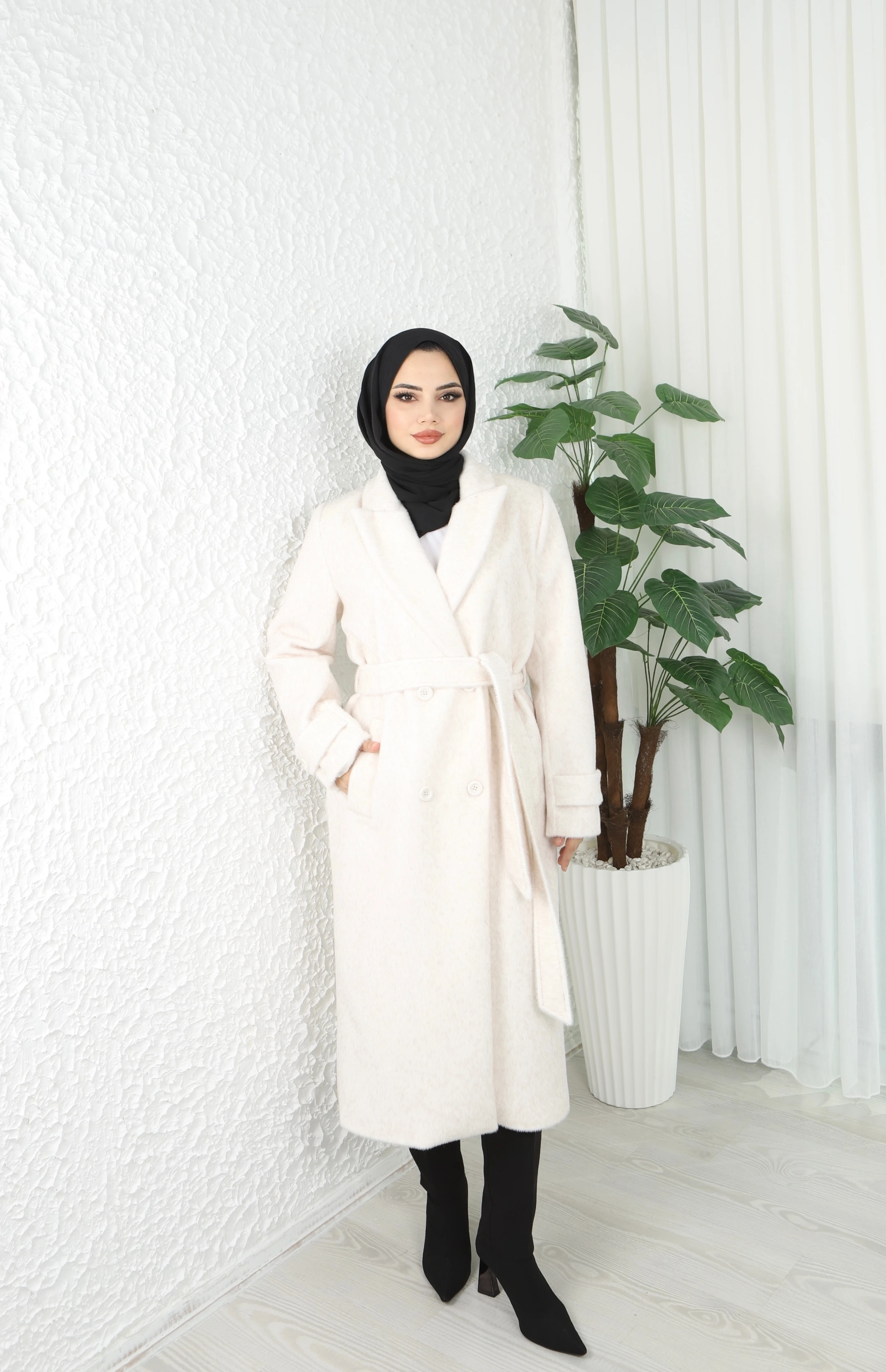 Kemerli Fox Kumaş Kaban 