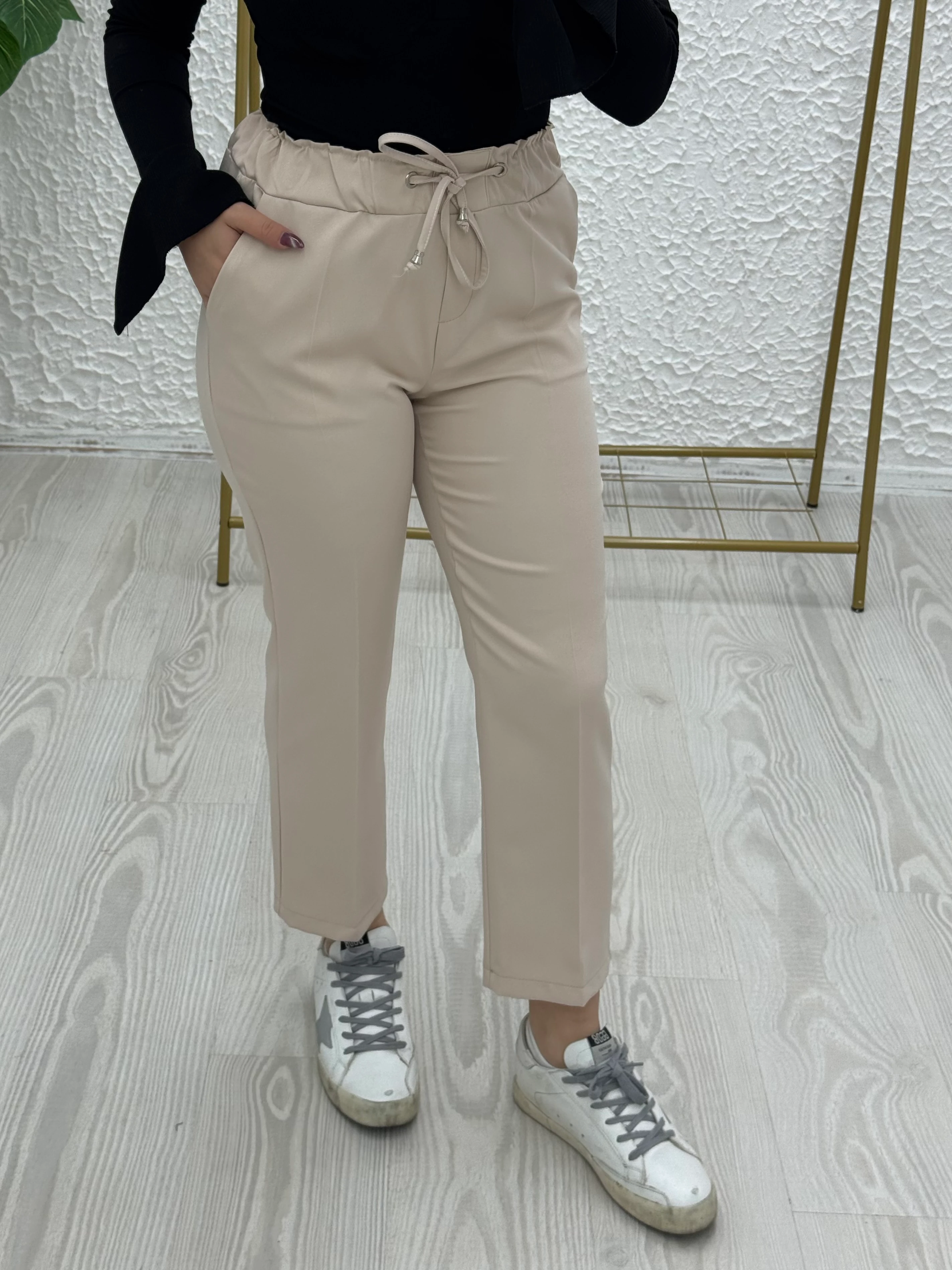 Double kumaş havuç pantolon  - Bej