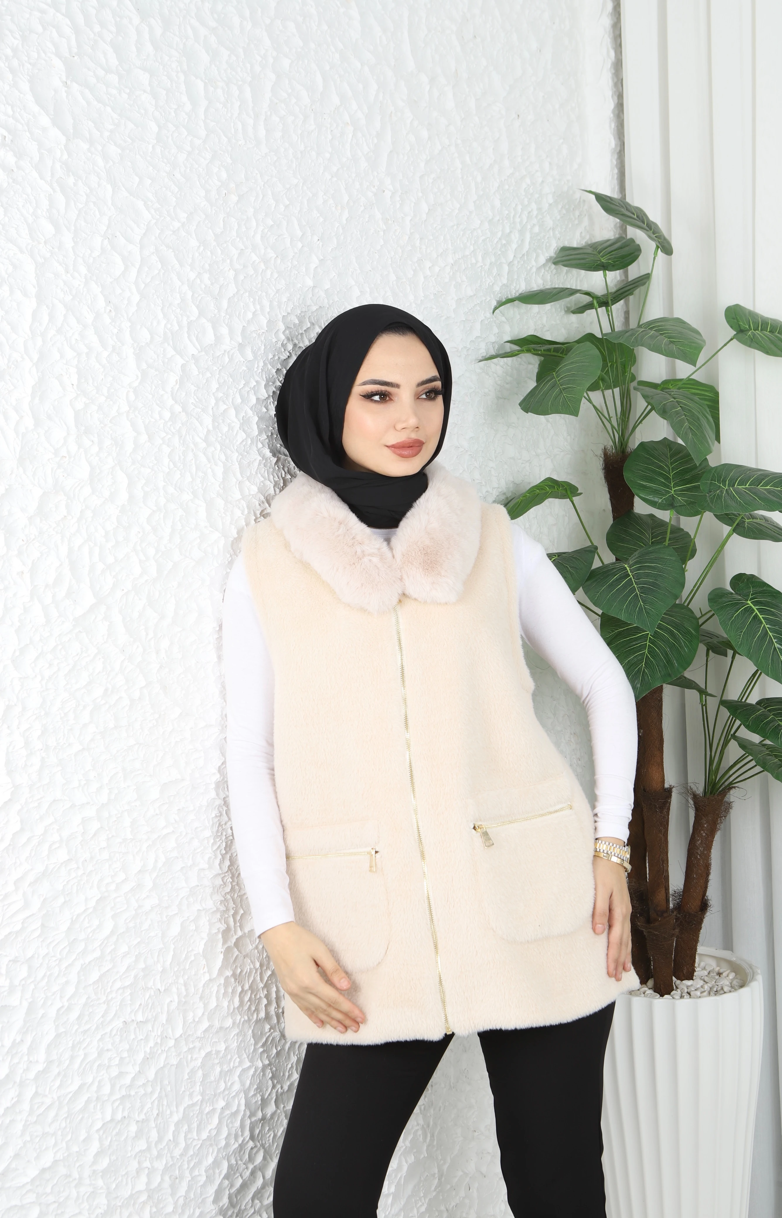 Cepli Angora Yelek  - Bej