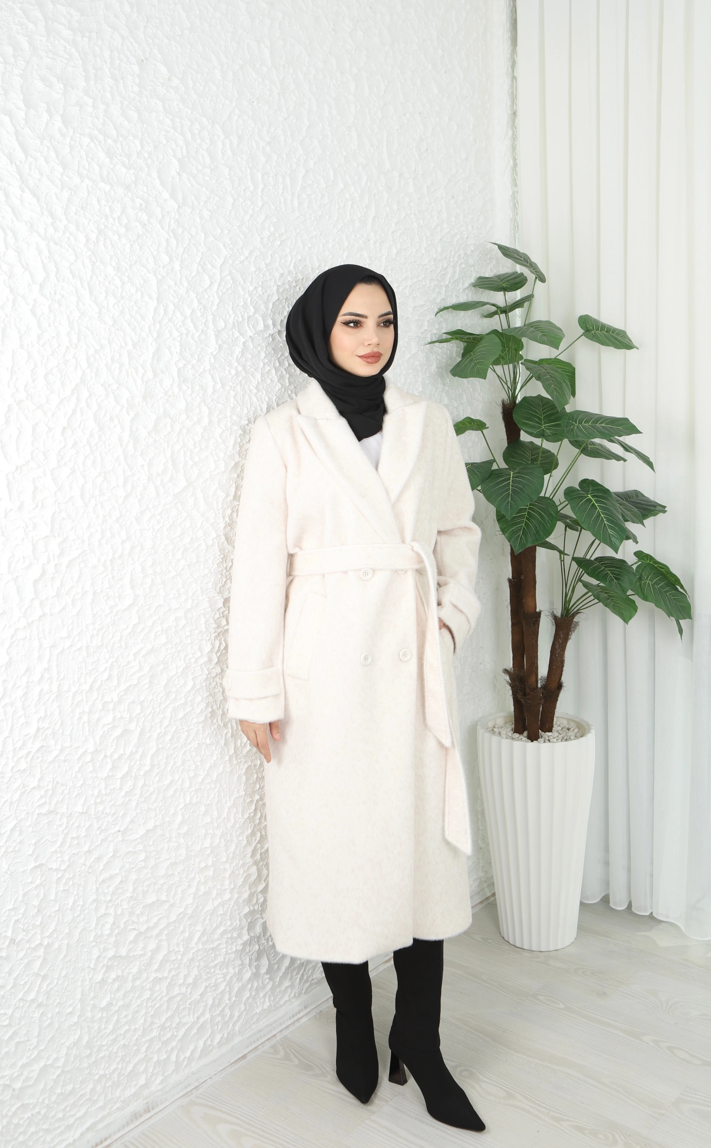 Kemerli Fox Kumaş Kaban 