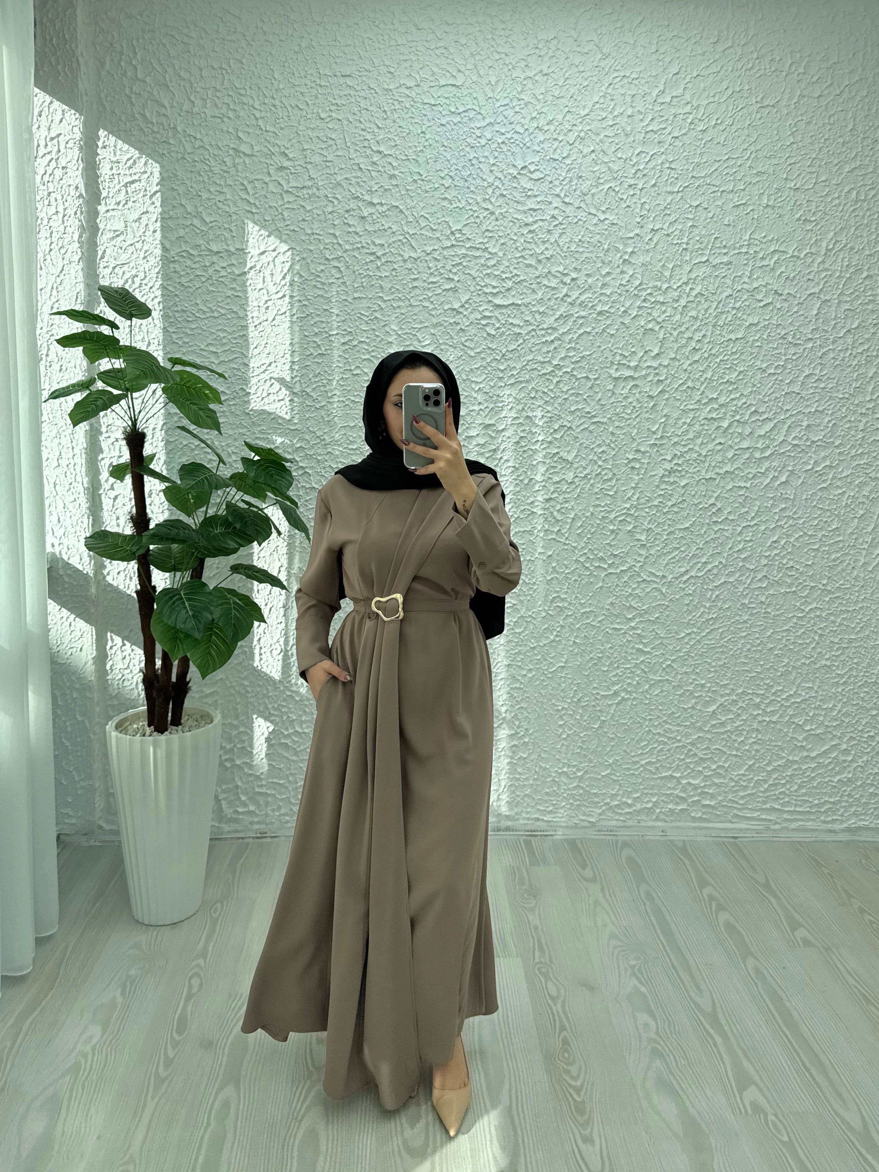 mariana krep elbise  - Kahverengi